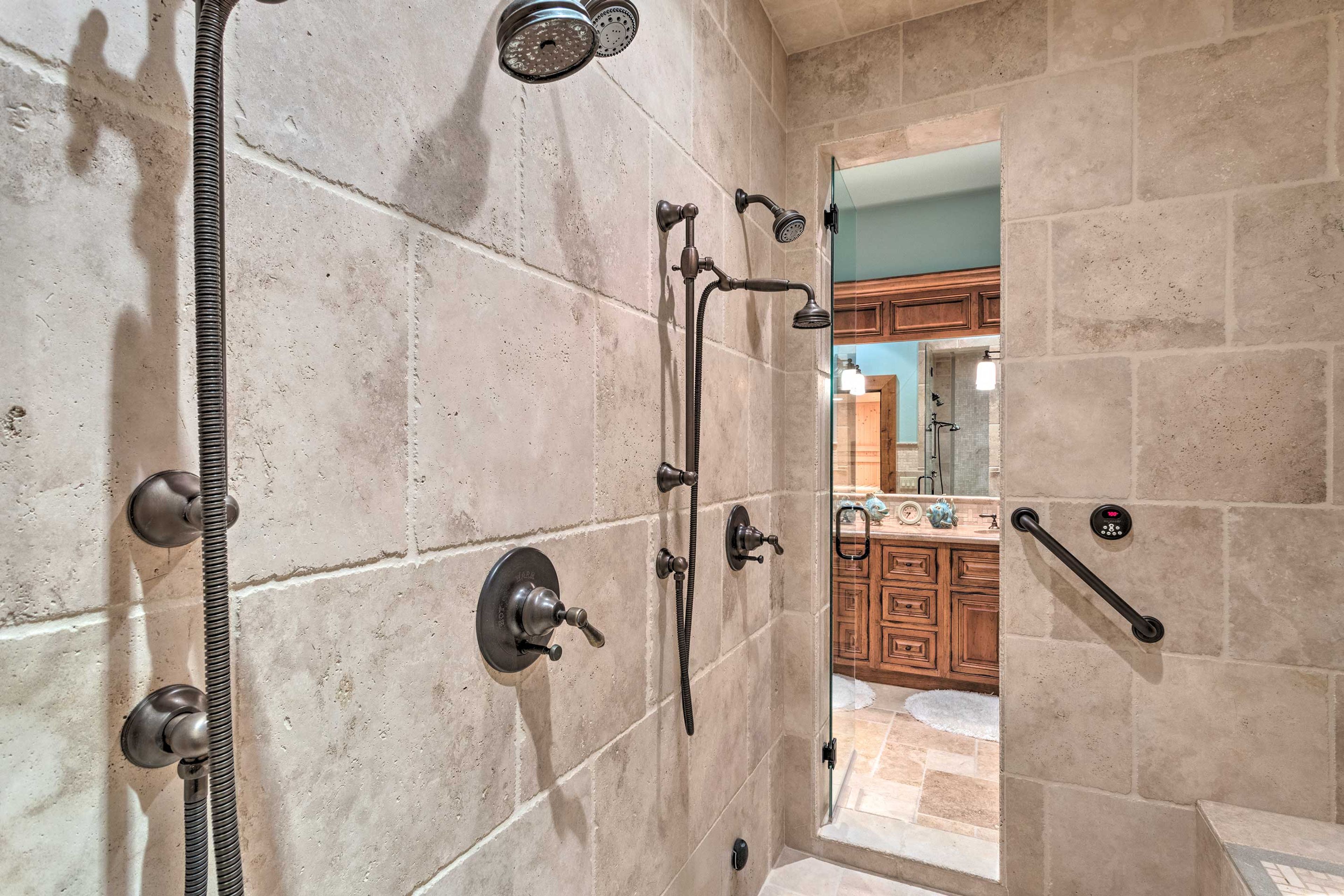 The steam shower has an occupancy of 4 travelers!