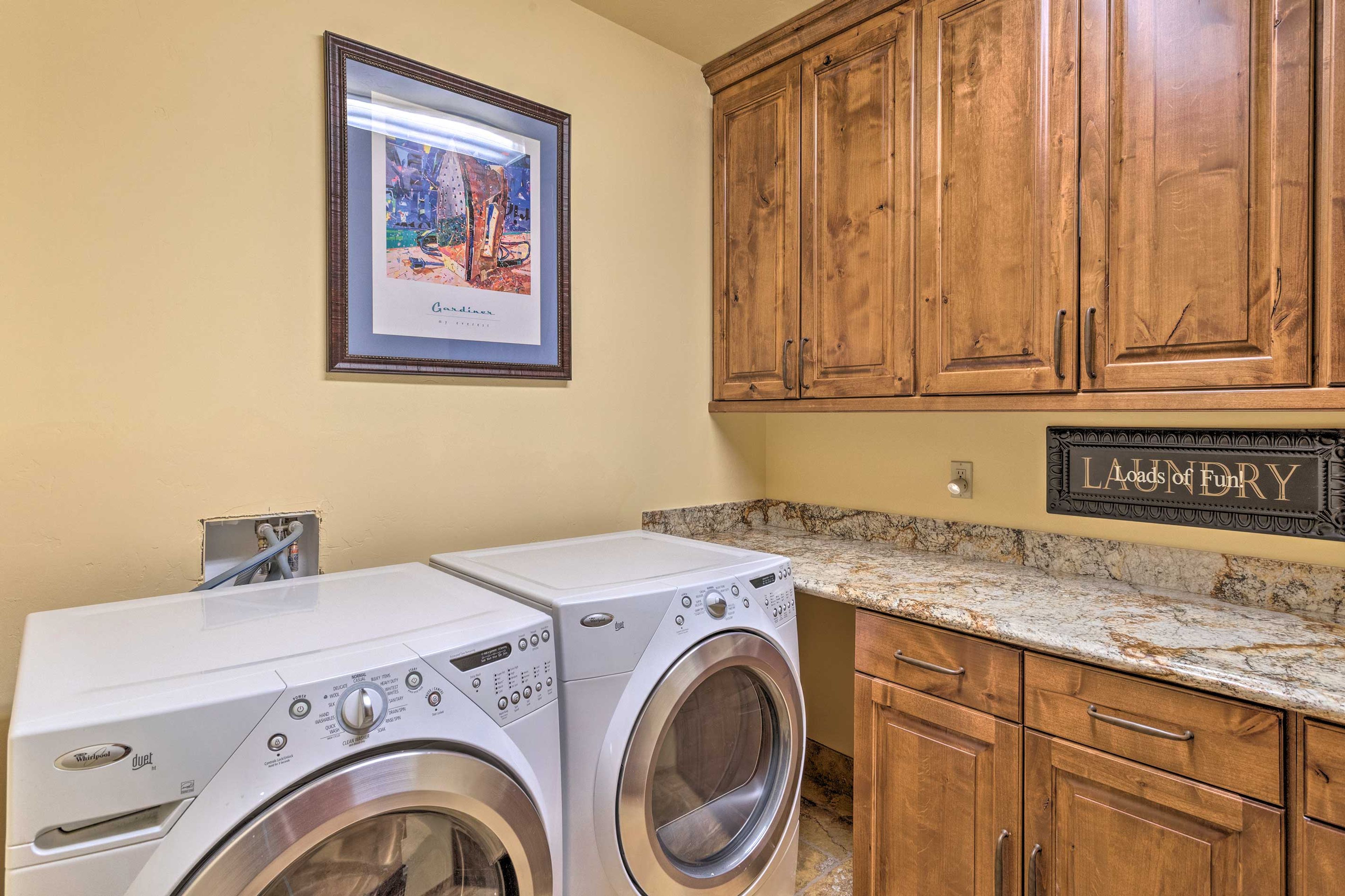 Keep your clothes fresh and smelling clean with the home's washer and dryer.