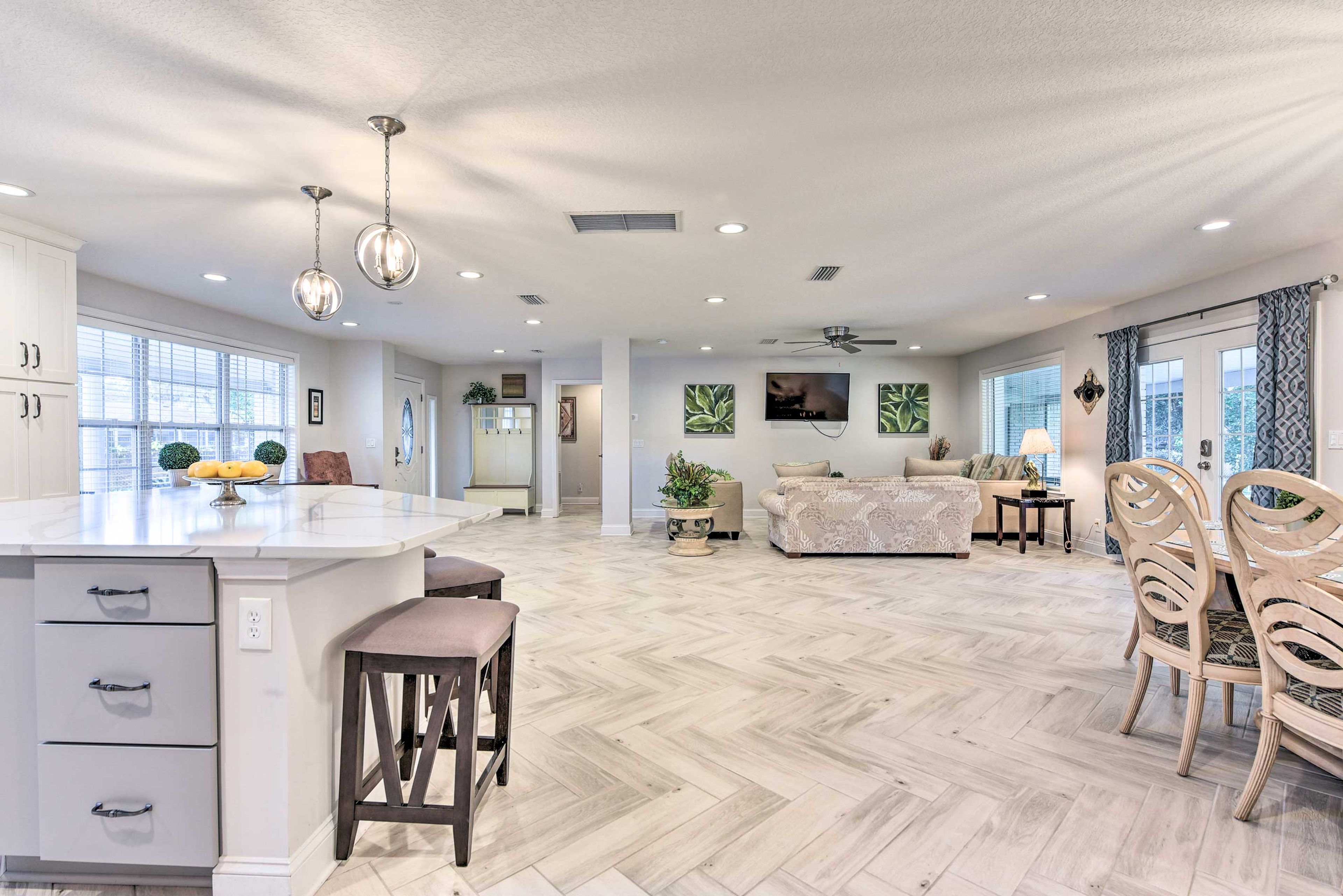 The living and dining room flow effortlessly into the kitchen.