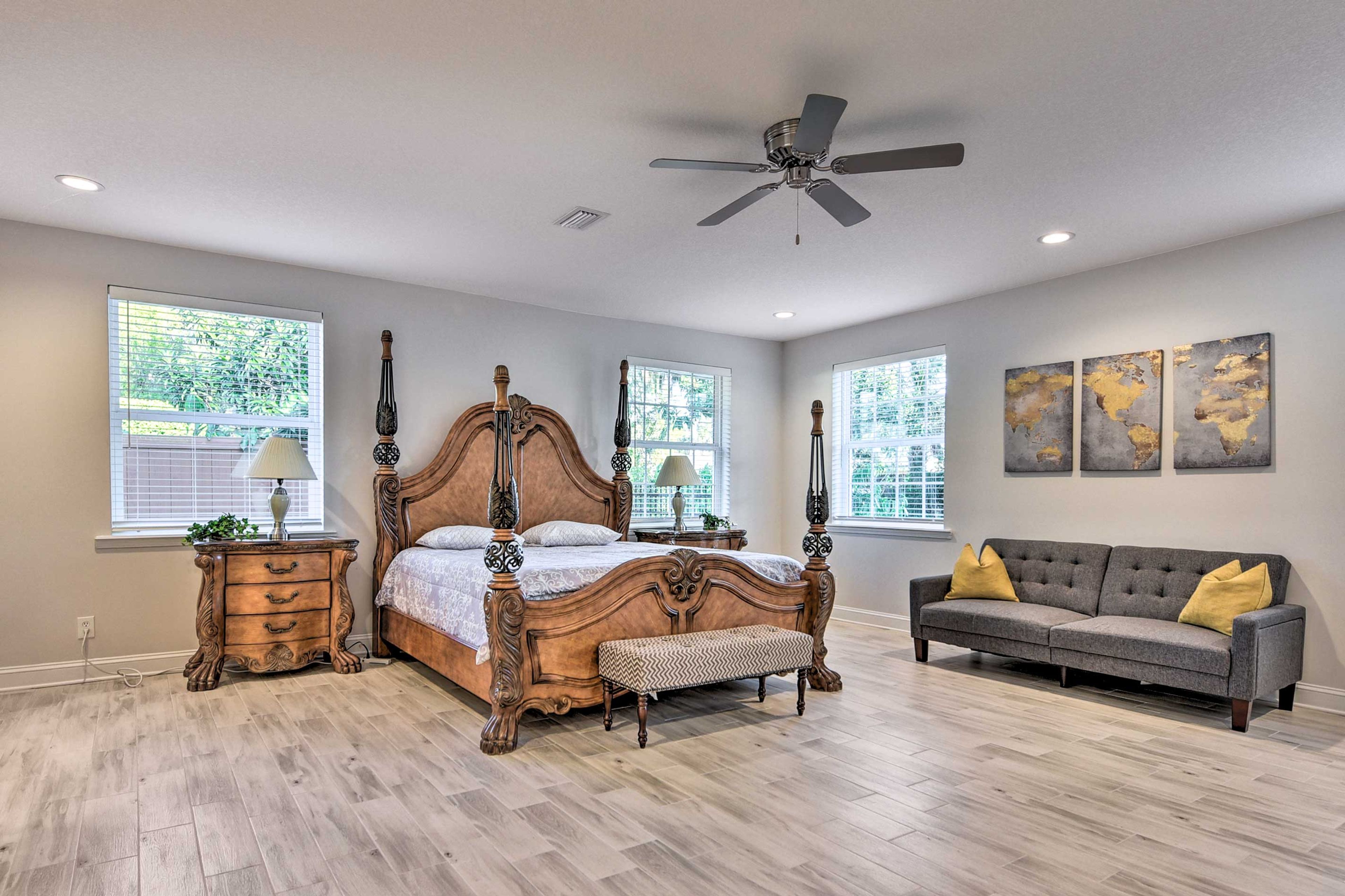 With a sleeper sofa, King bed and en suite bath this bedroom is fit for a king!