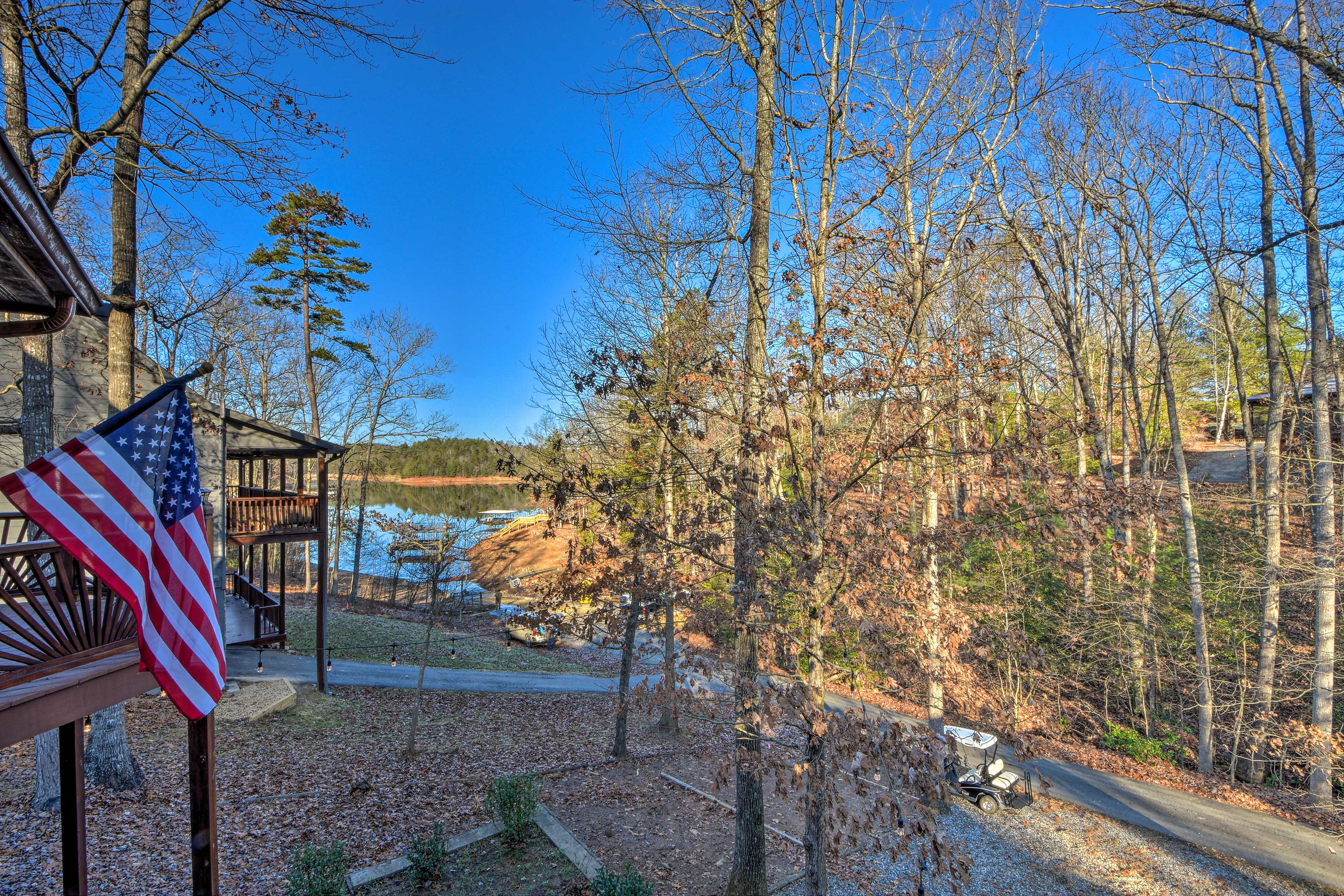 This vacation rental boasts peek-a-boo views of Nottely Lake.