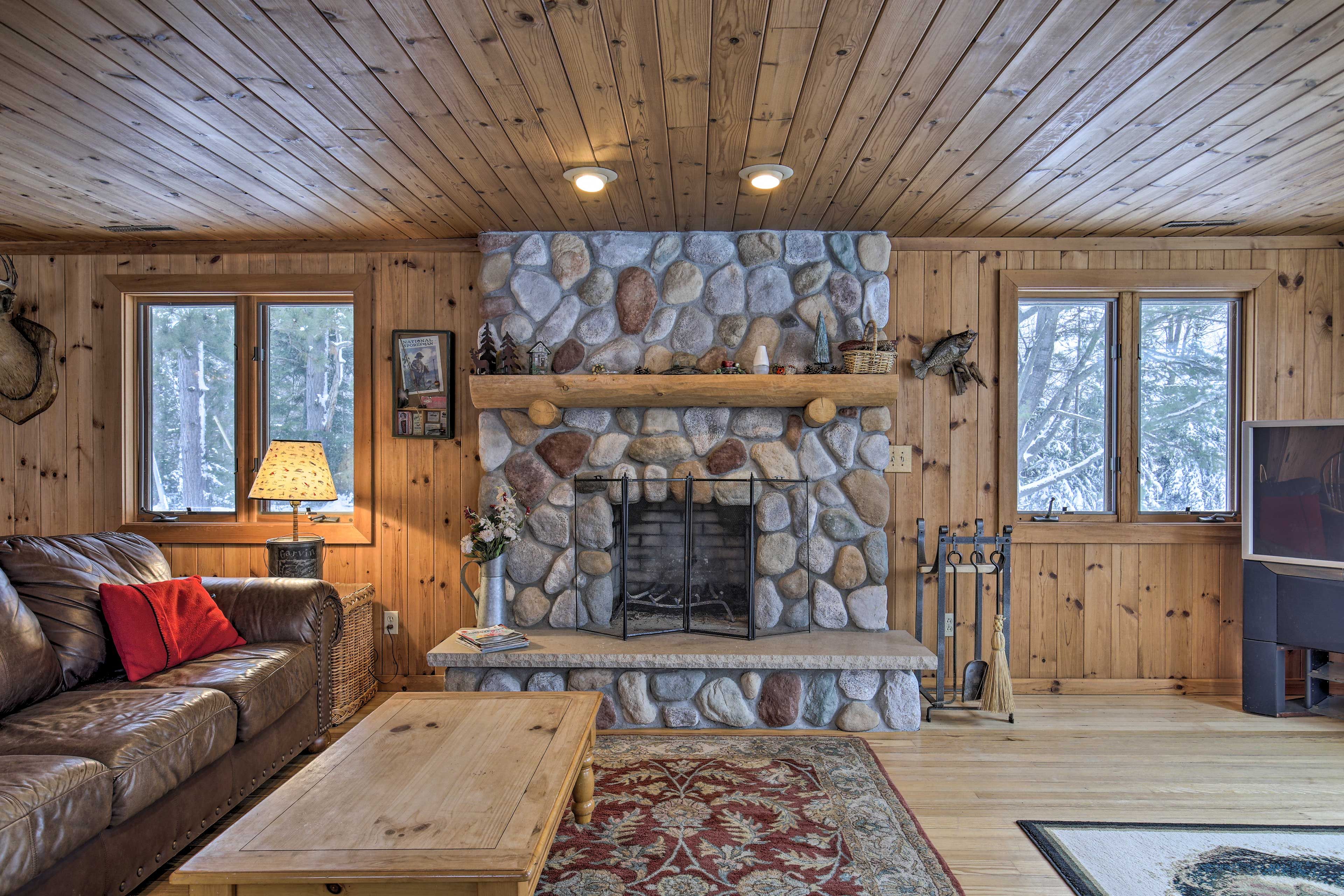 Start a fire in the wood-burning fireplace.