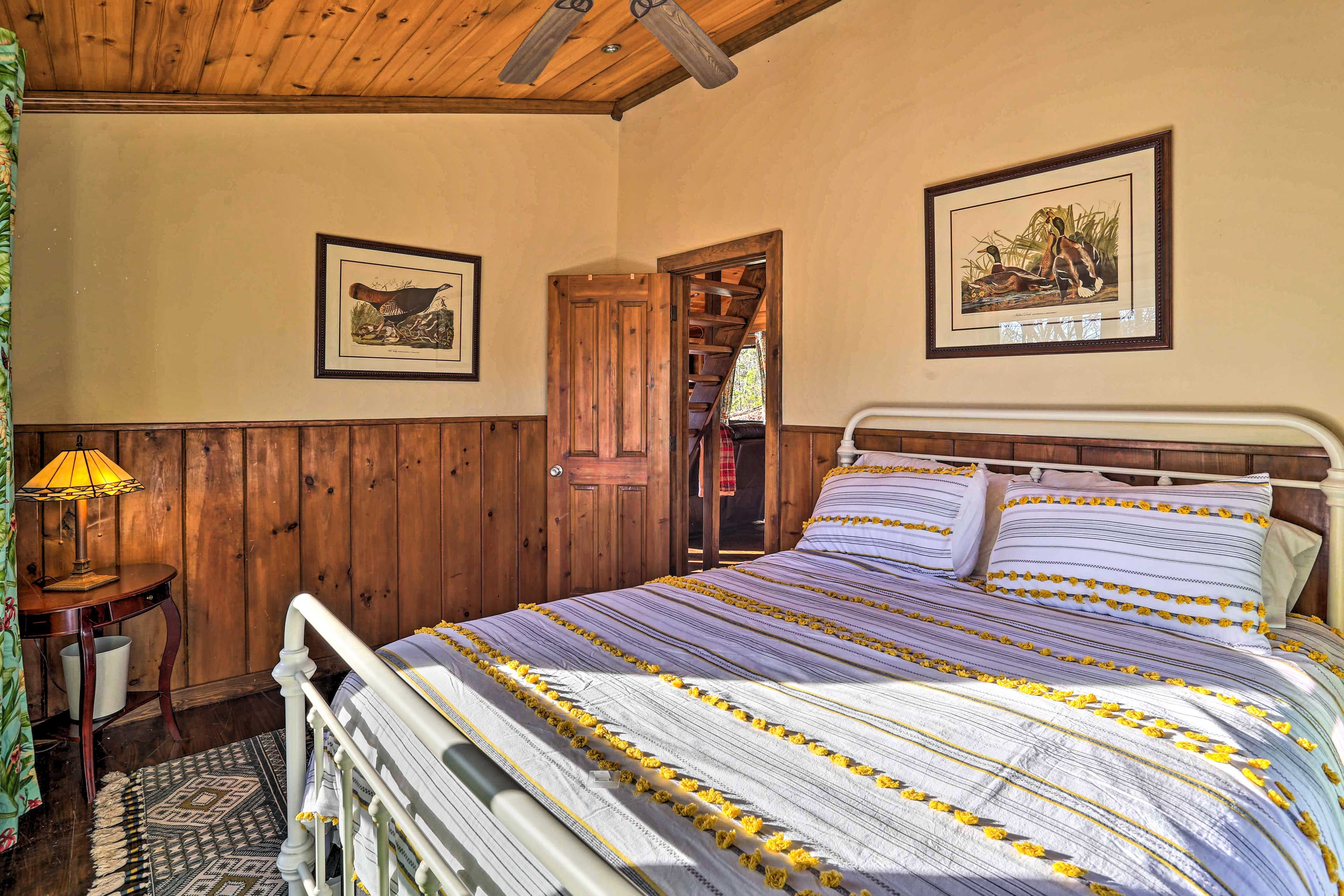 The ceiling fan will keep a breeze while you sleep.