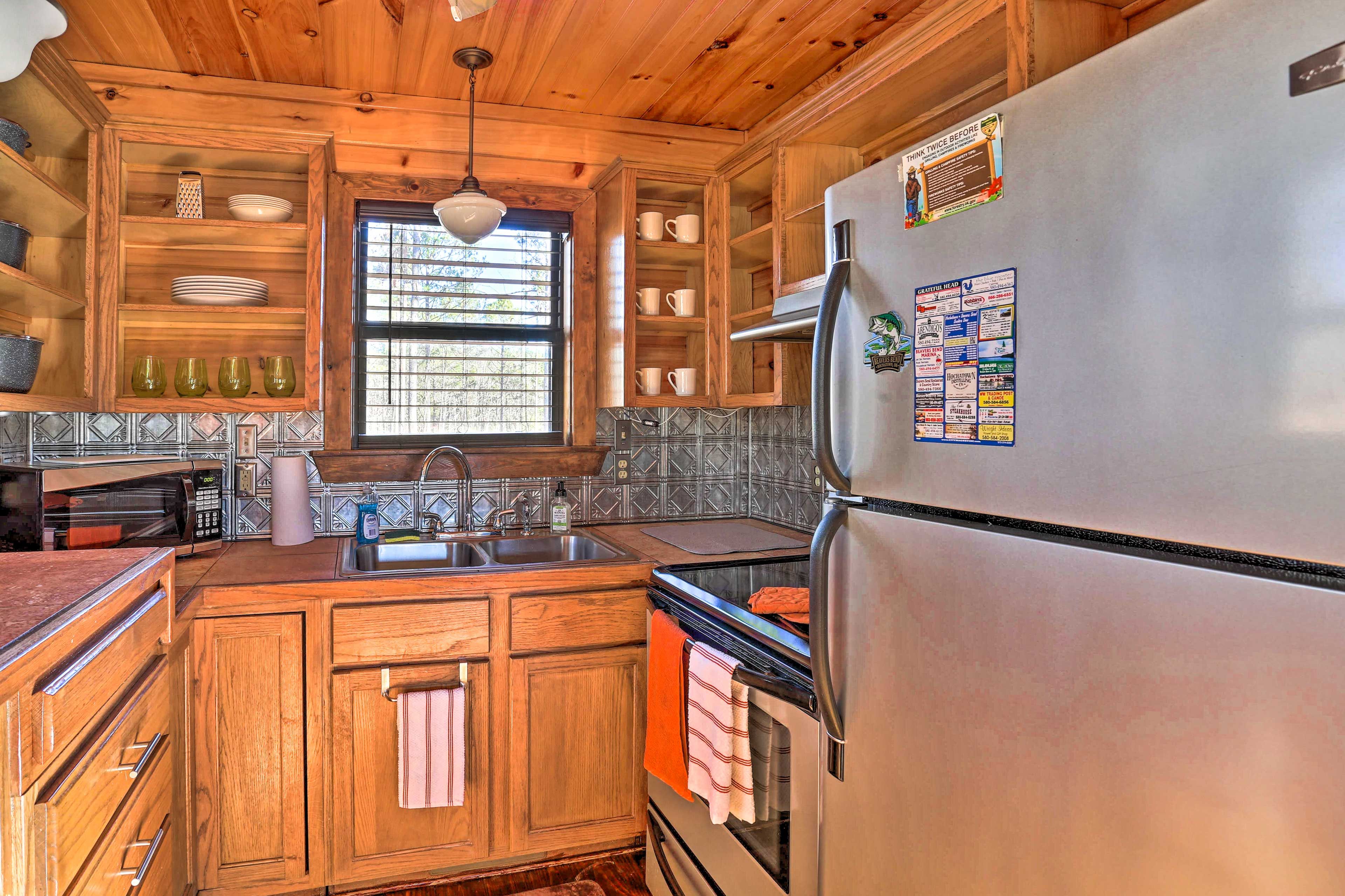 The kitchen is well equipped with basic cooking needs.