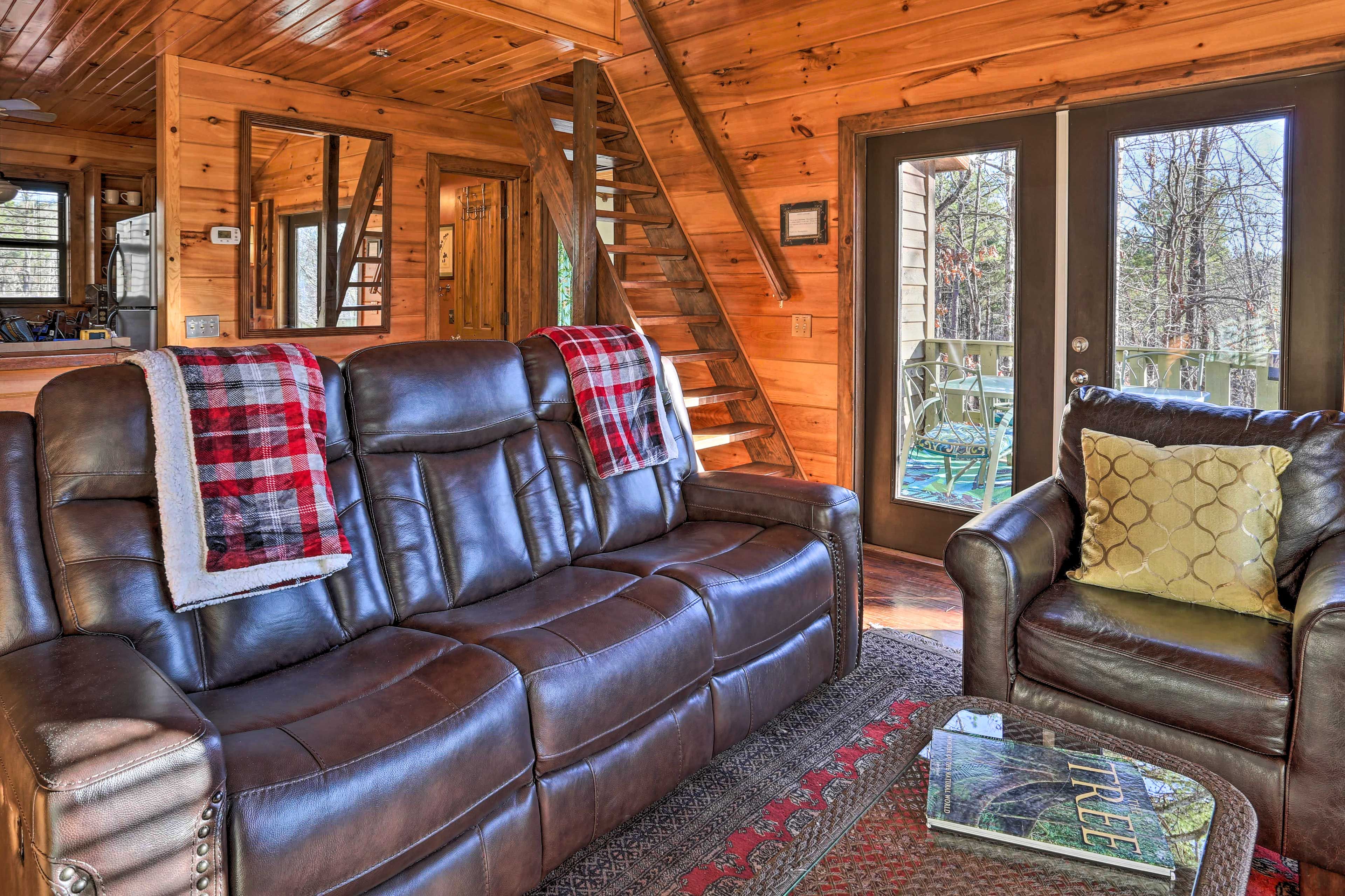 Kick back on the leather sofa and watch your favorite shows.