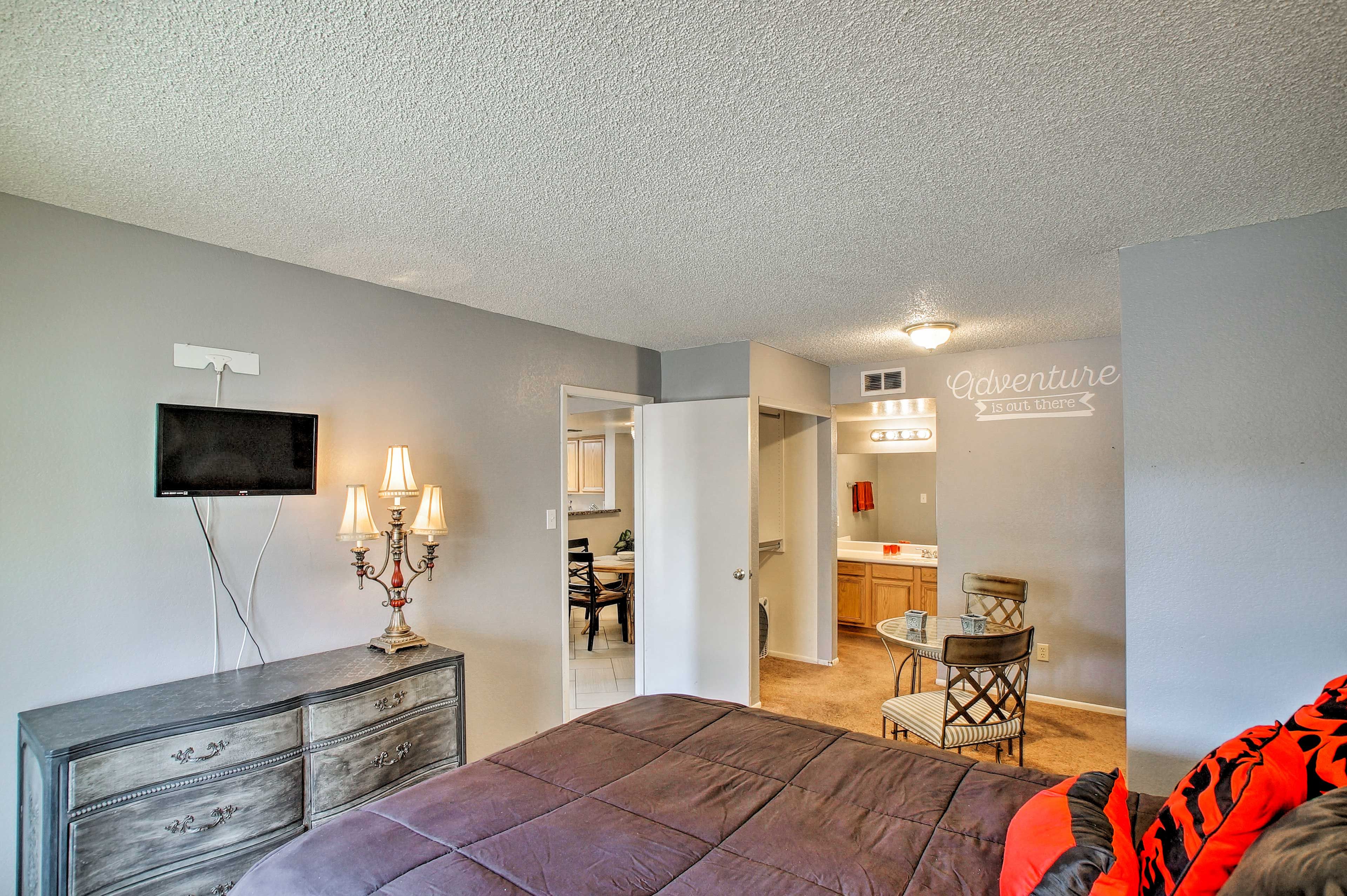 Two travelers will sleep comfortably in this room.