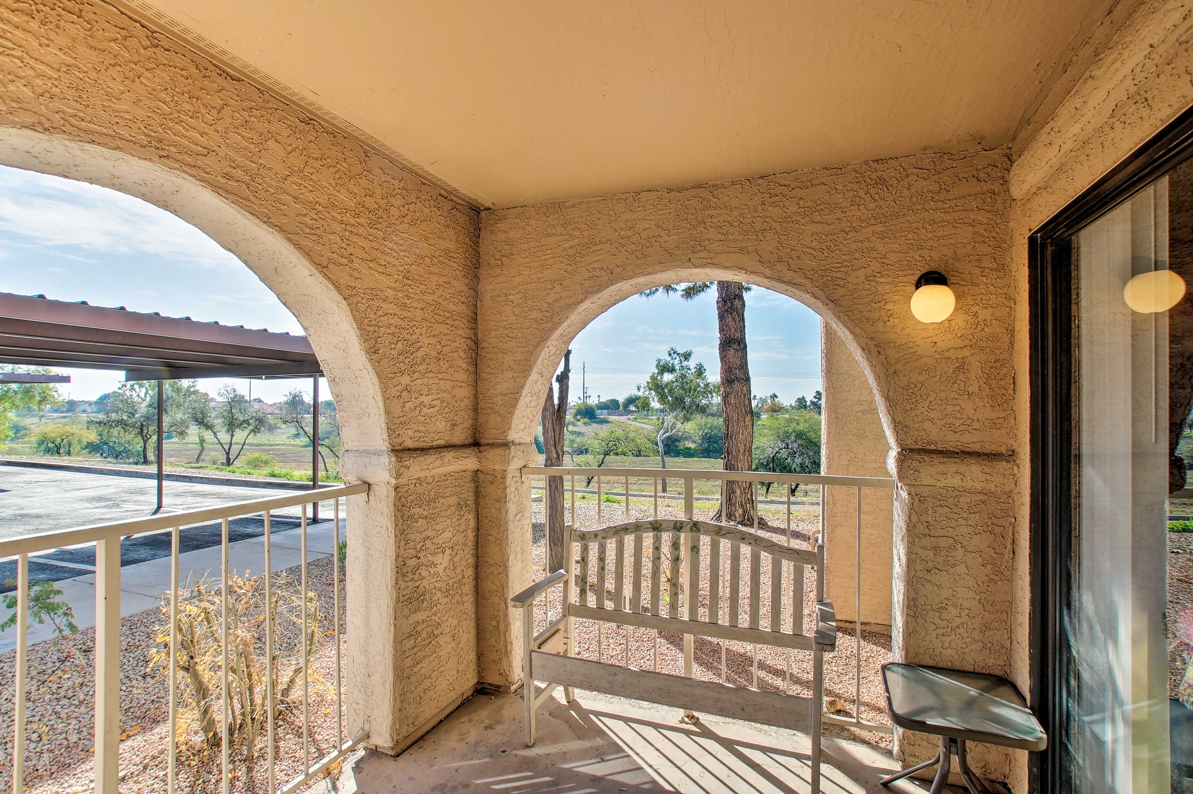 Admire the beautiful views of the park from your private covered patio.