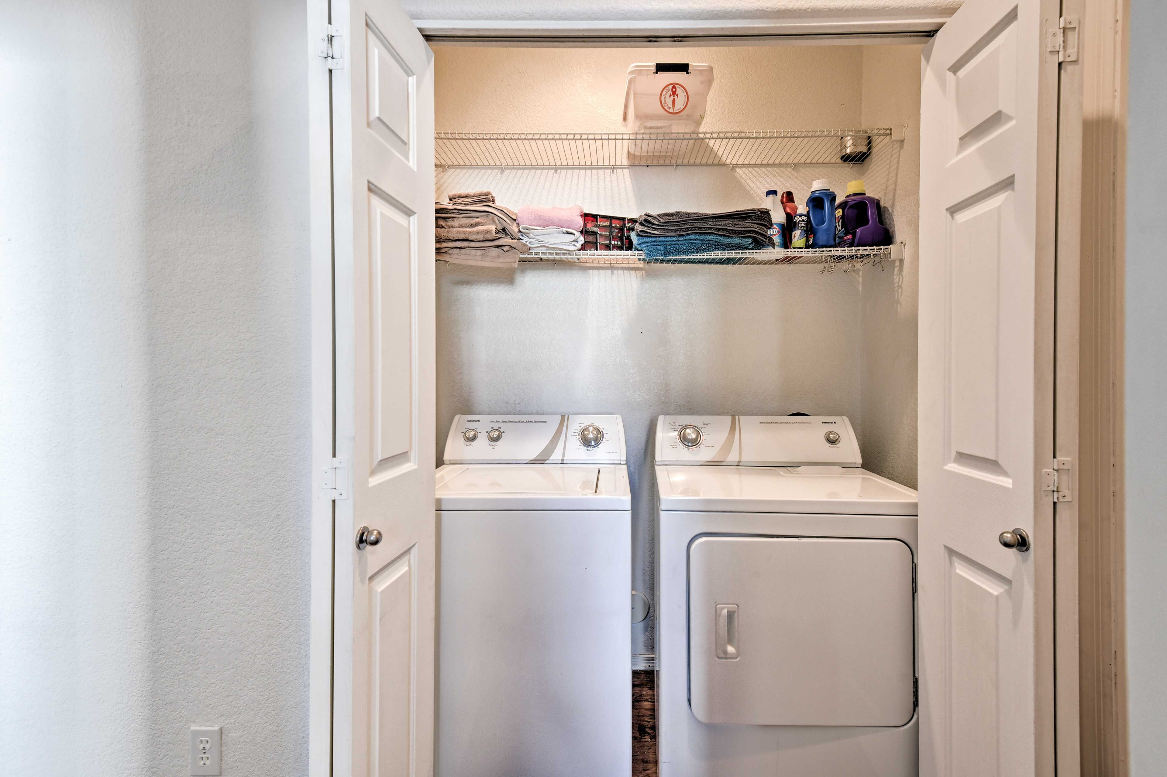 Keep your clothes fresh and clean with the home's washer and dryer.