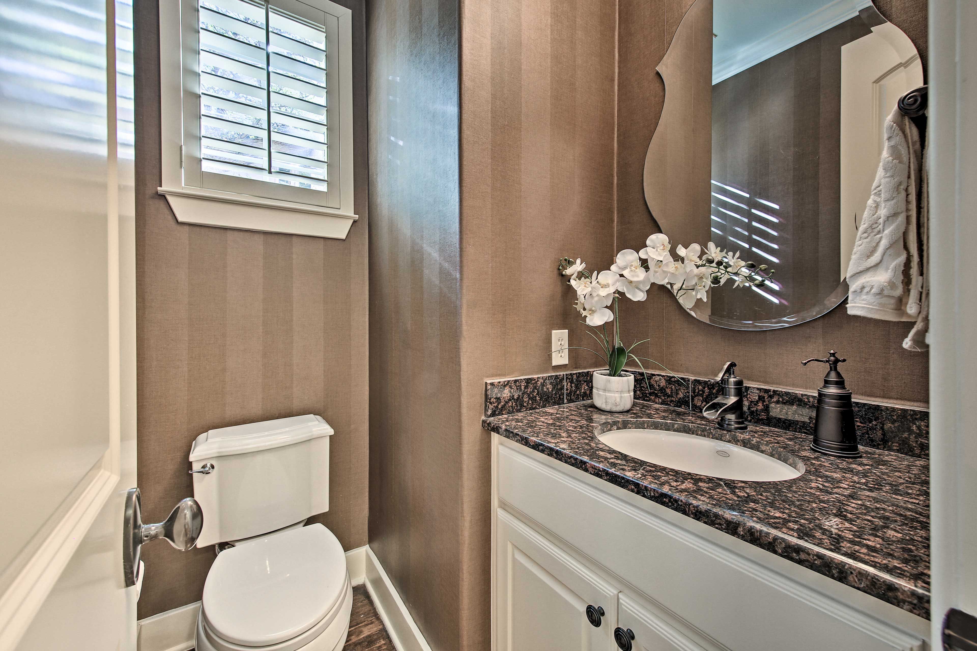 This convenient half bath is located on the second floor.