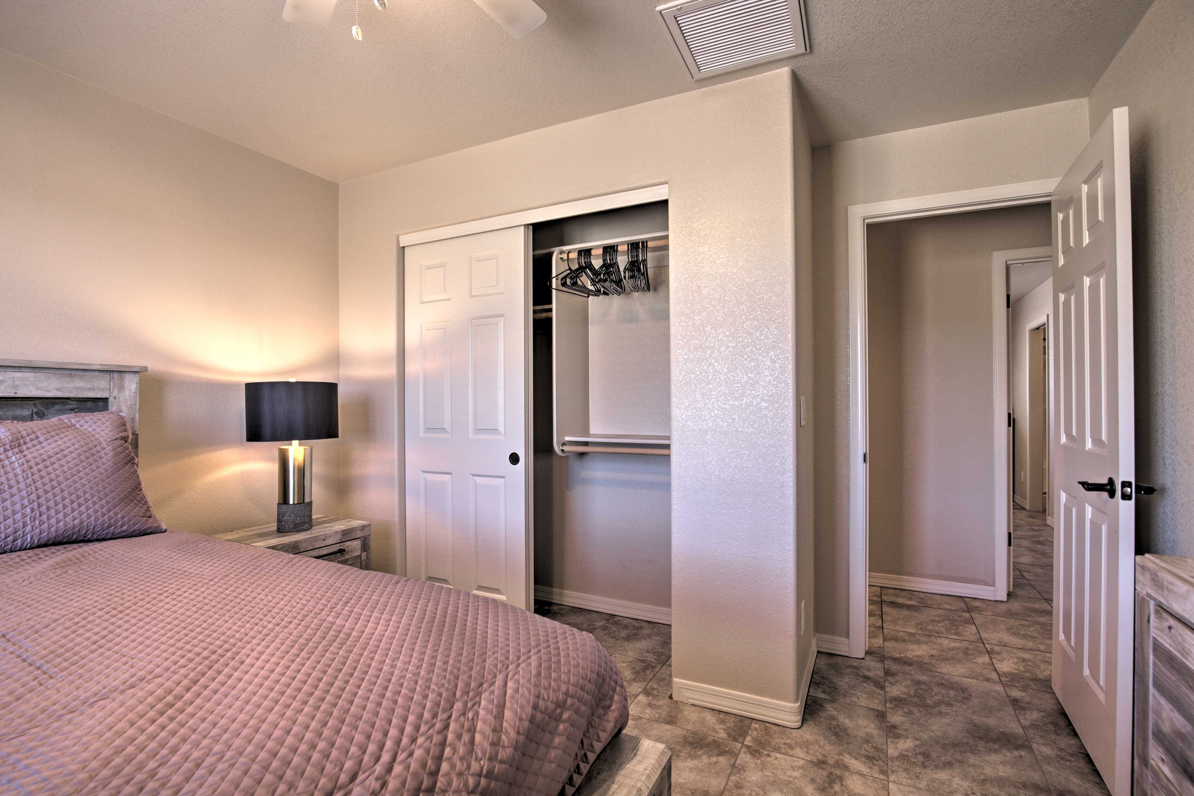 Closet space is available in each room.