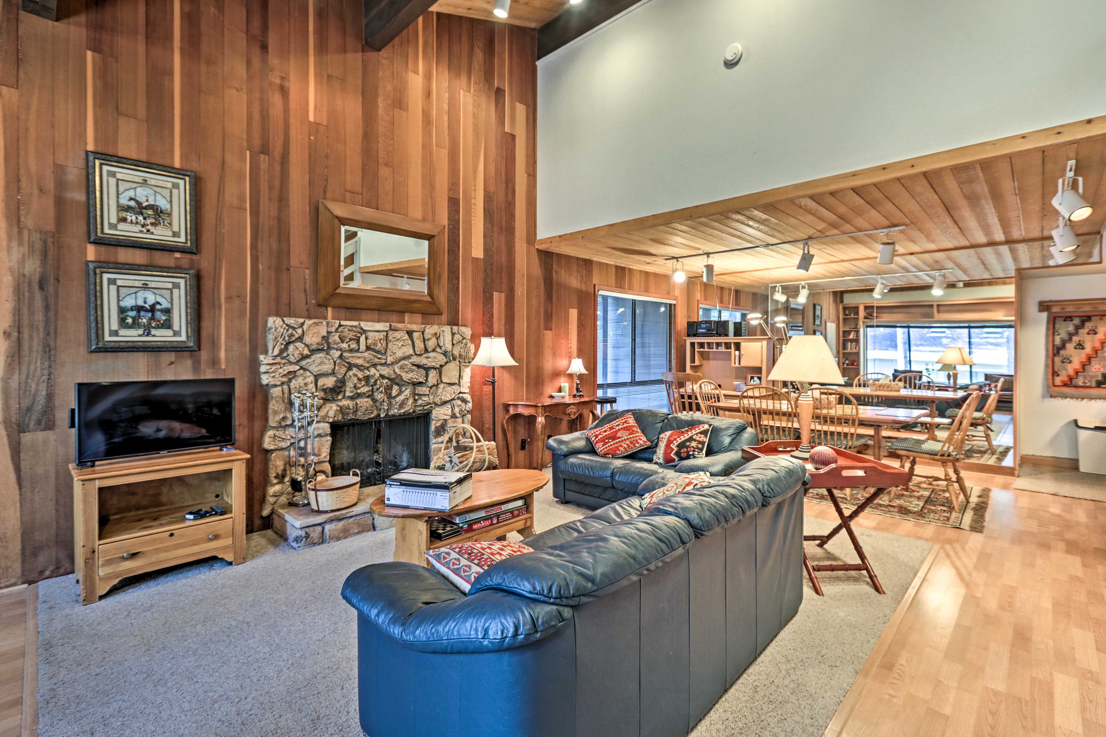 This townhome features high ceilings and wooden accents.