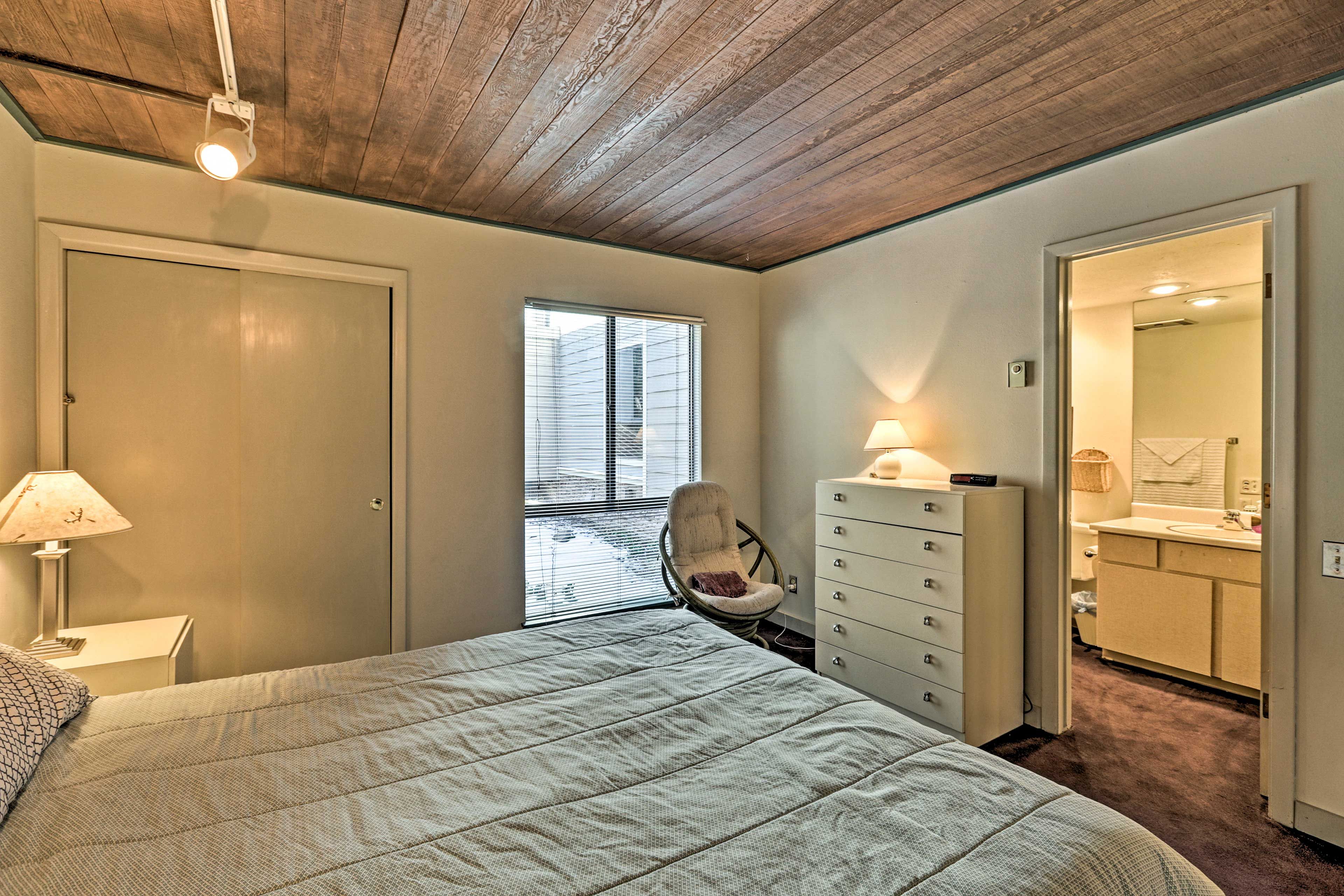 An en-suite bathroom adds a convenient touch.