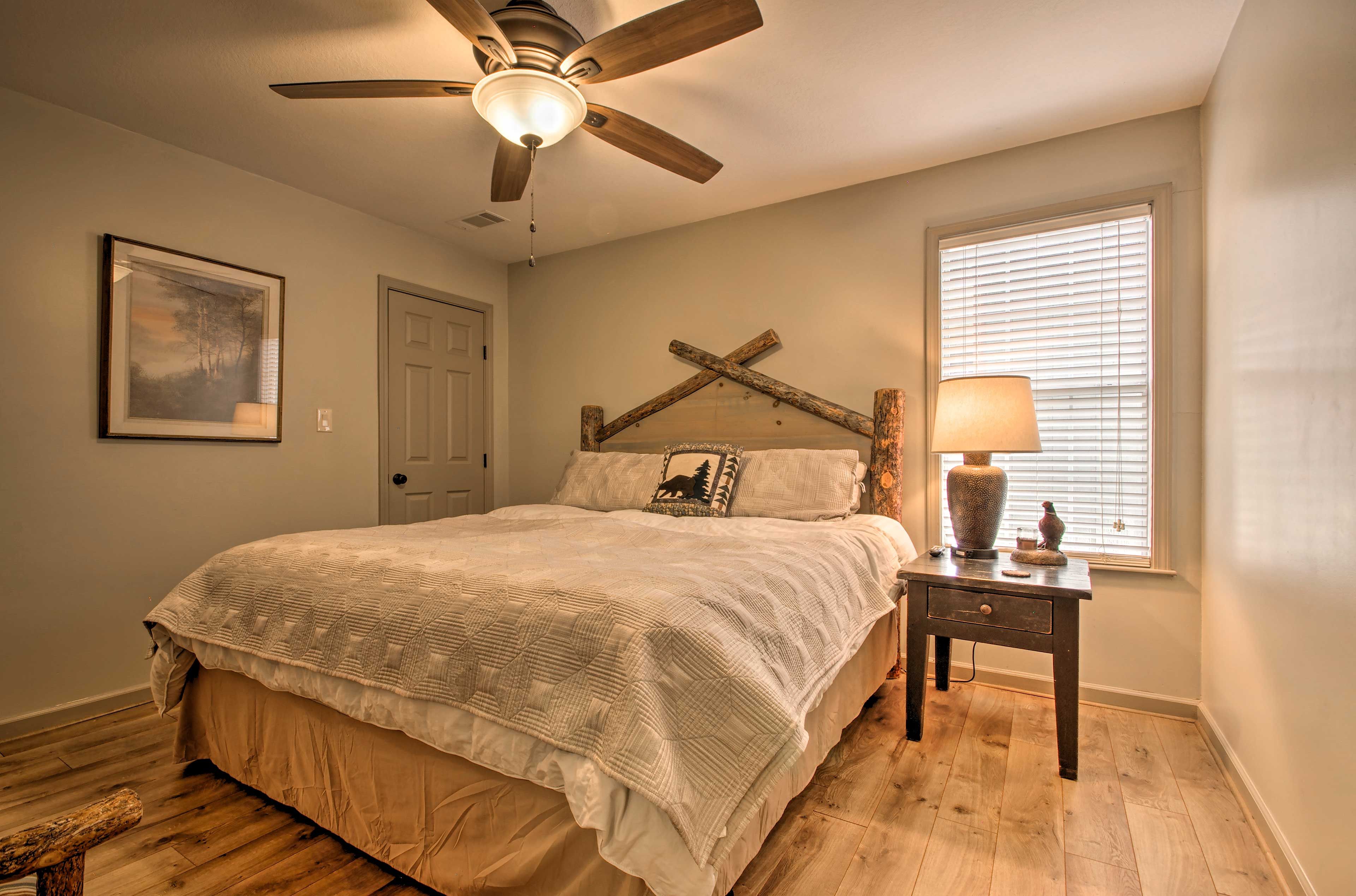 The second bedroom is home to a queen bed.