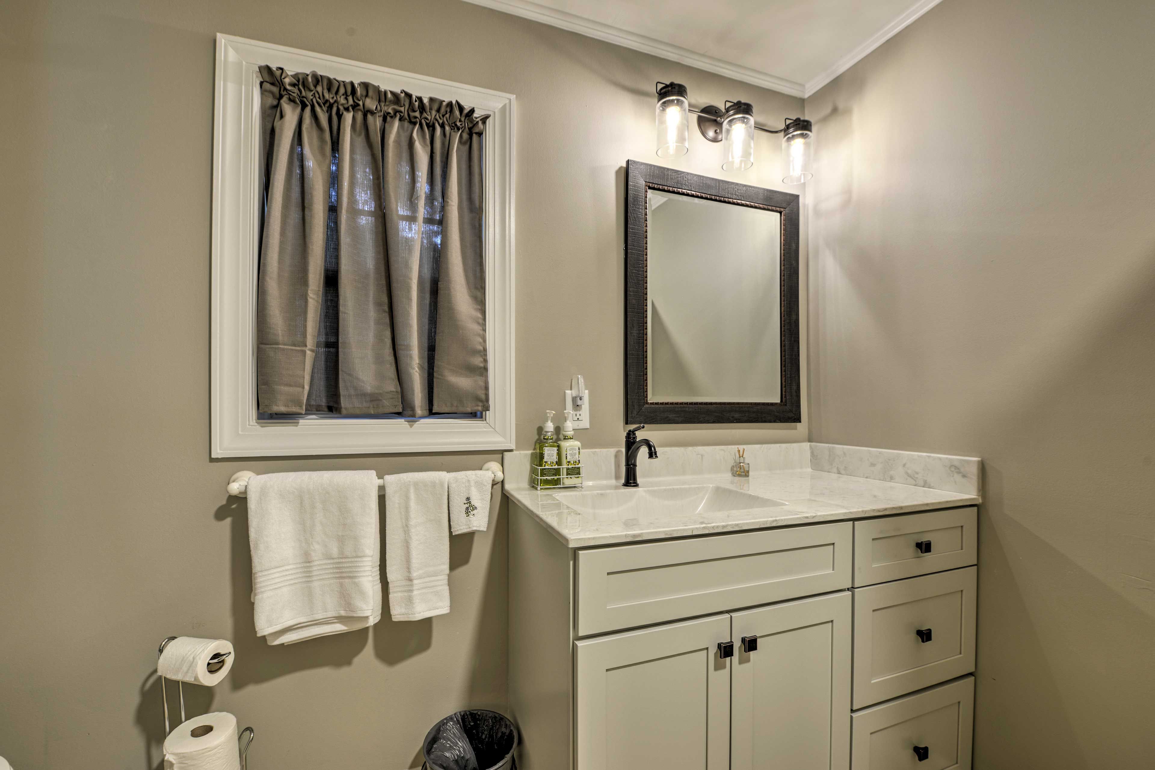 Freshen up in the guest bathroom.
