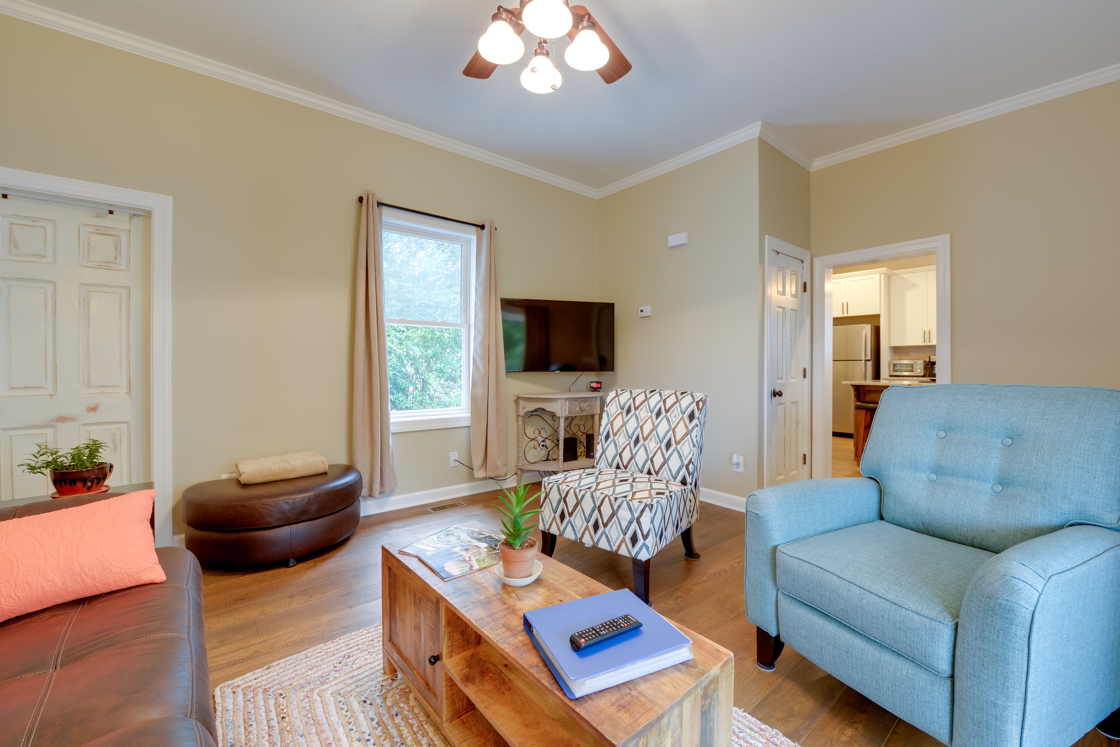 Watch your favorite movies and shows on the flat-screen TV.