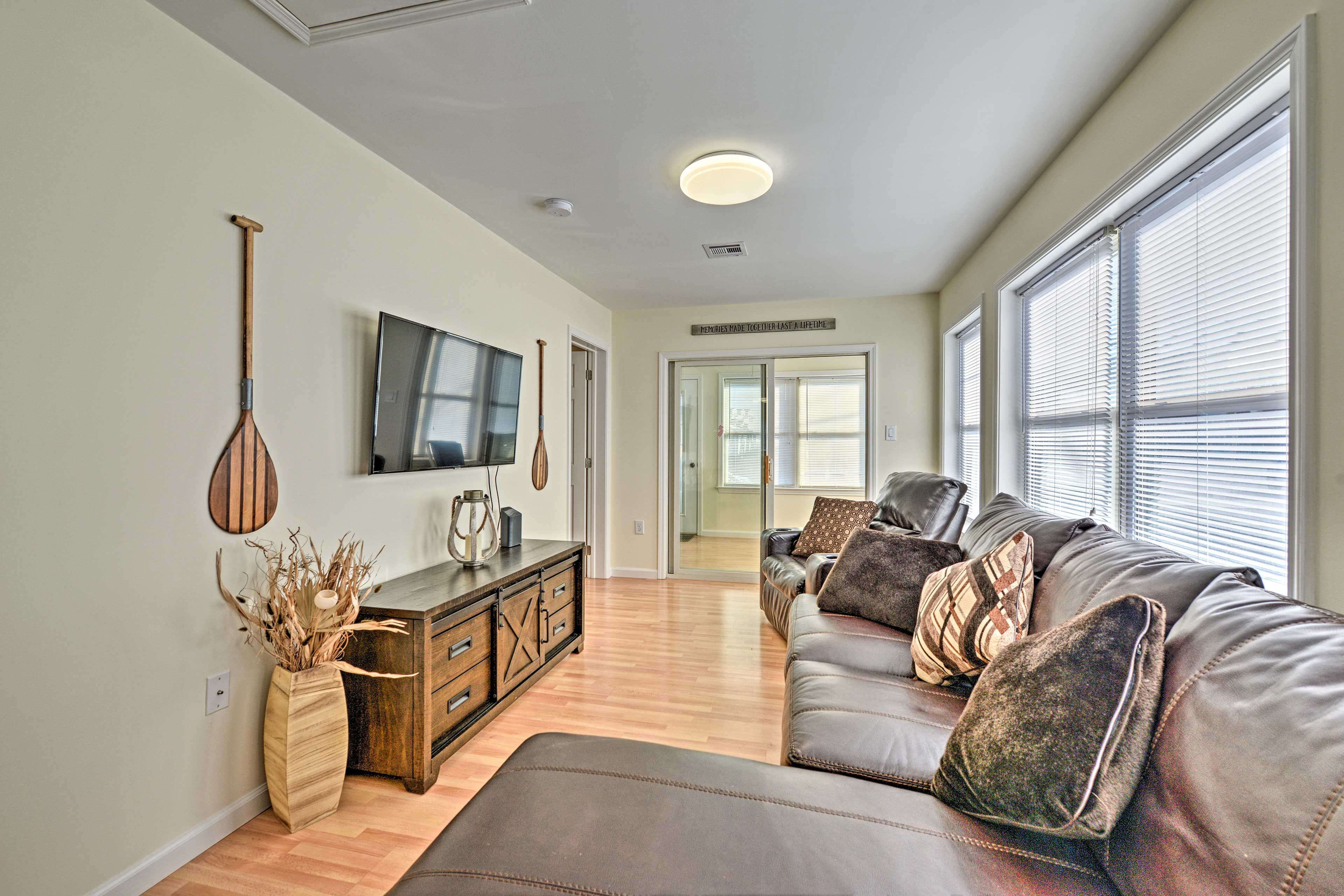 Settle in and enjoy a movie night on the flat-screen Smart TV with cable.