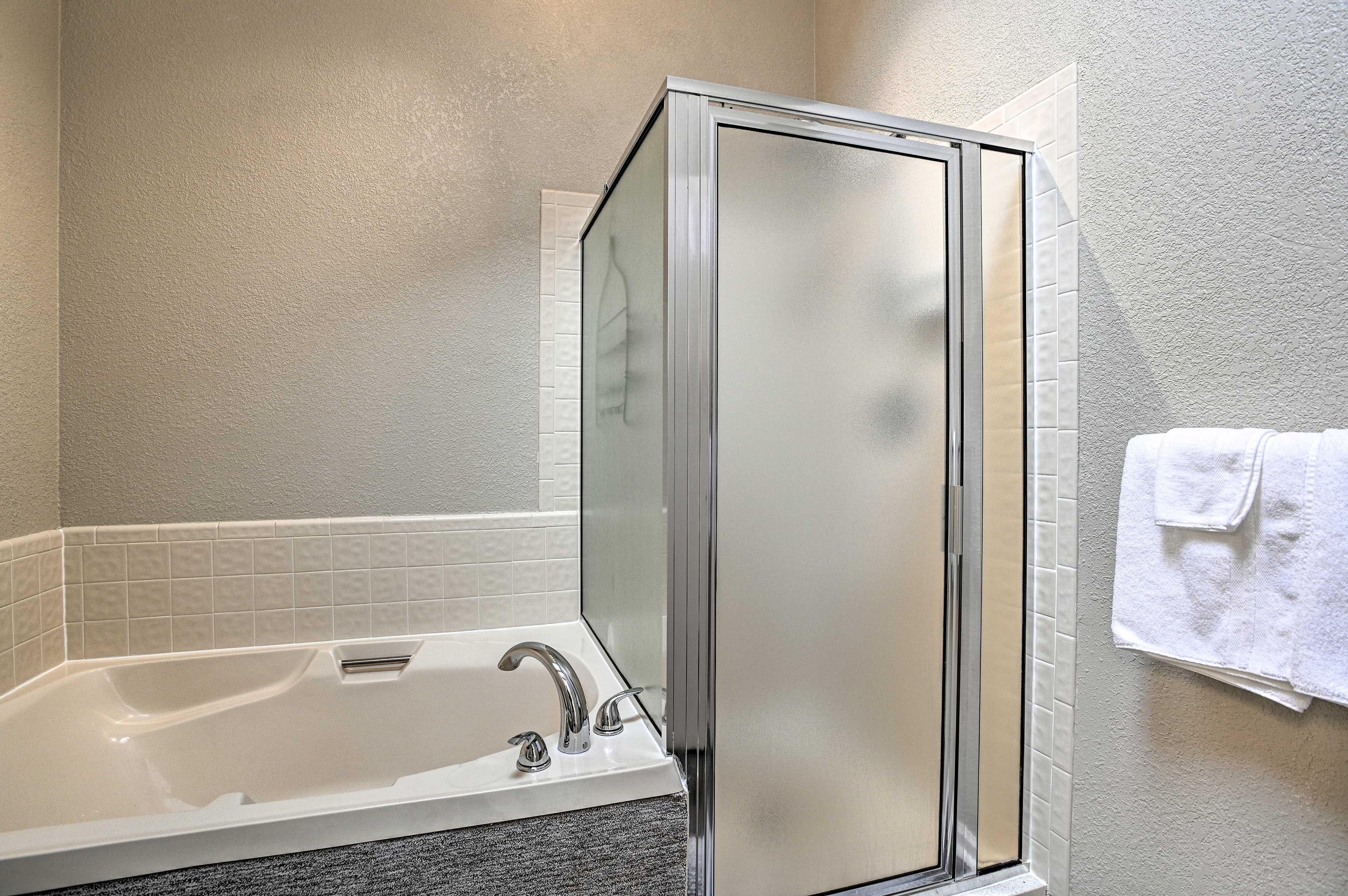 Soak in the large tub for a relaxing start to your day.