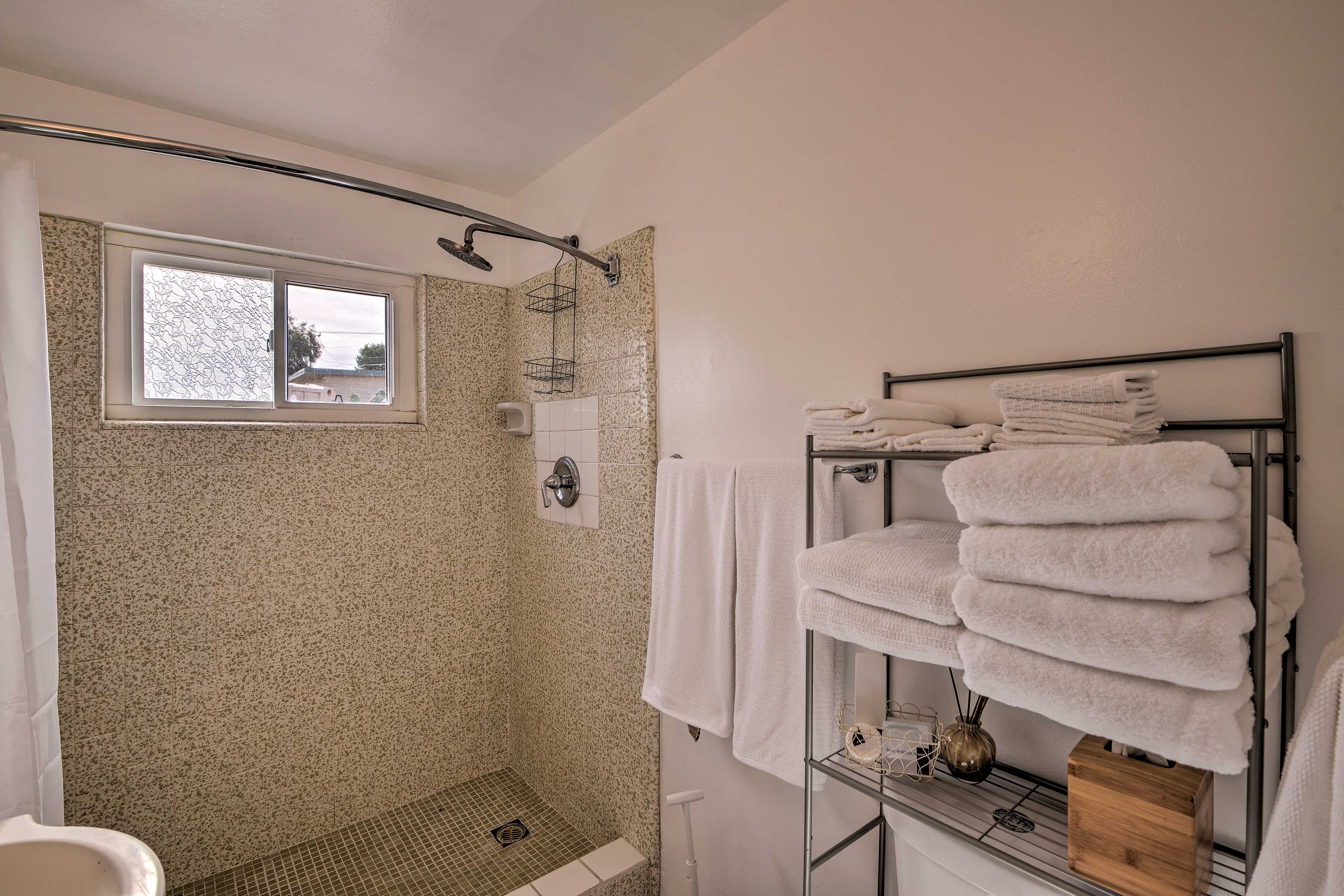 This bathroom boasts a modern feel.