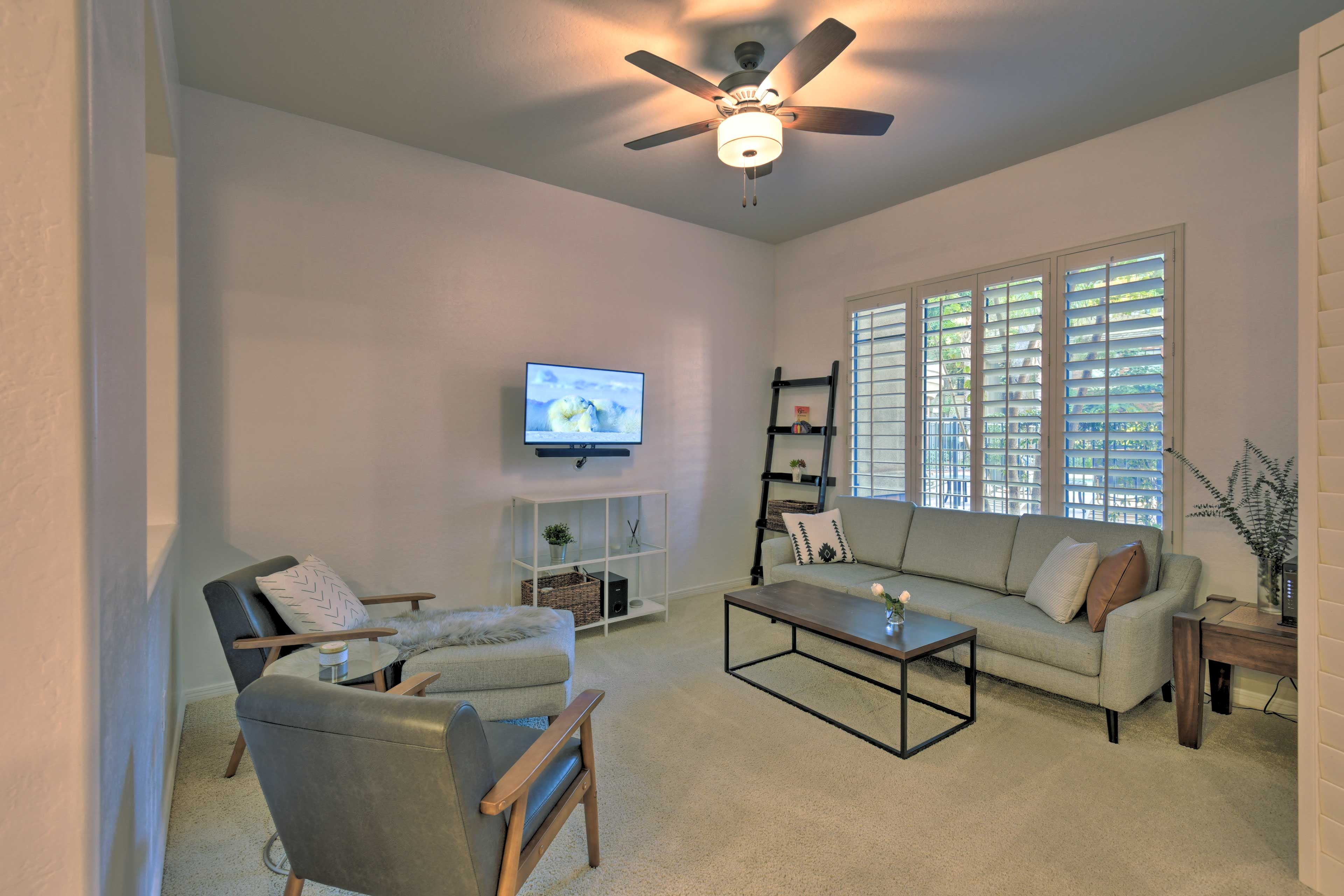 Watch TV in the living room after a day exploring the city.
