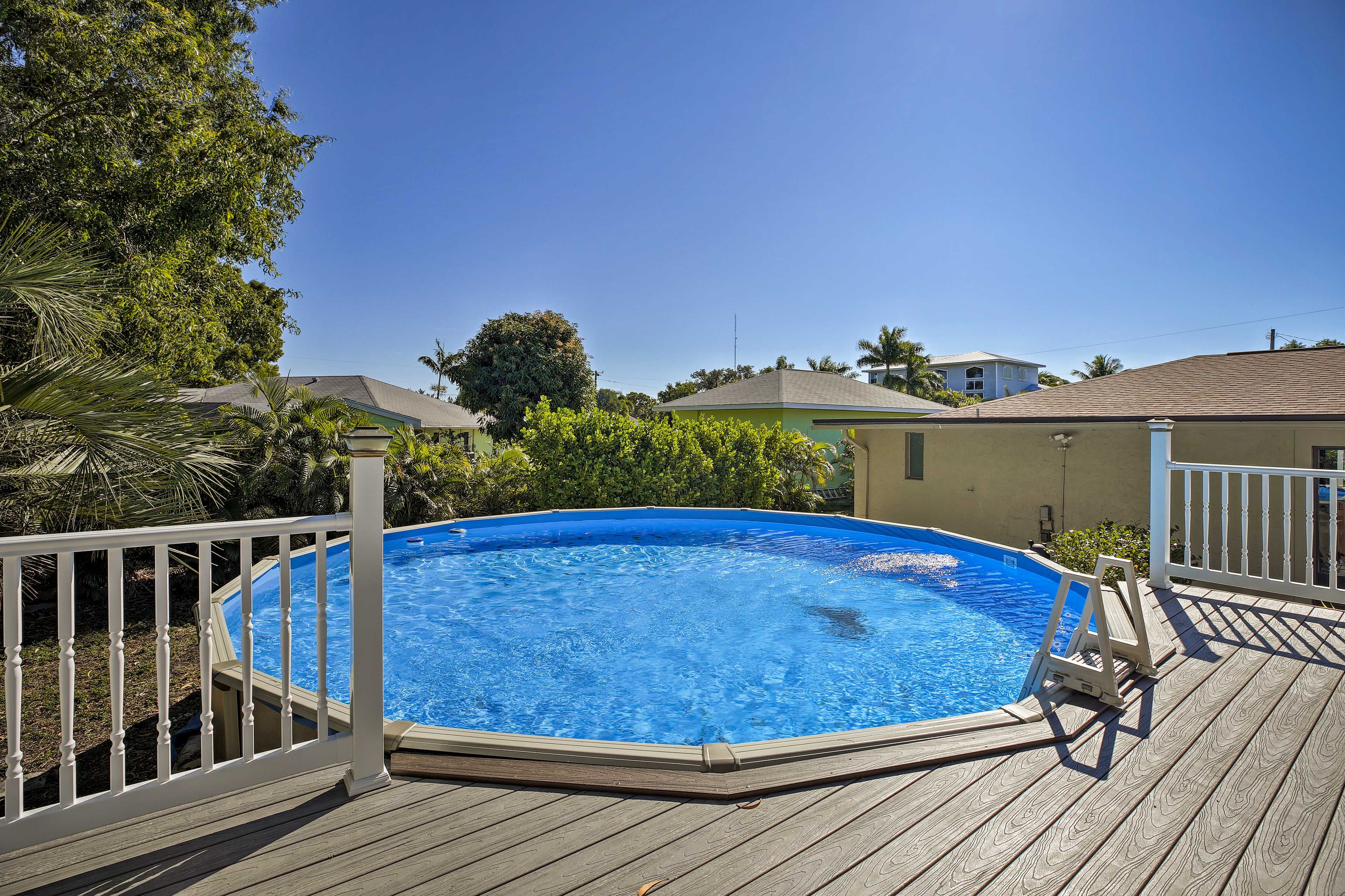 The home features 3 bedrooms, 2 baths, and a private pool!