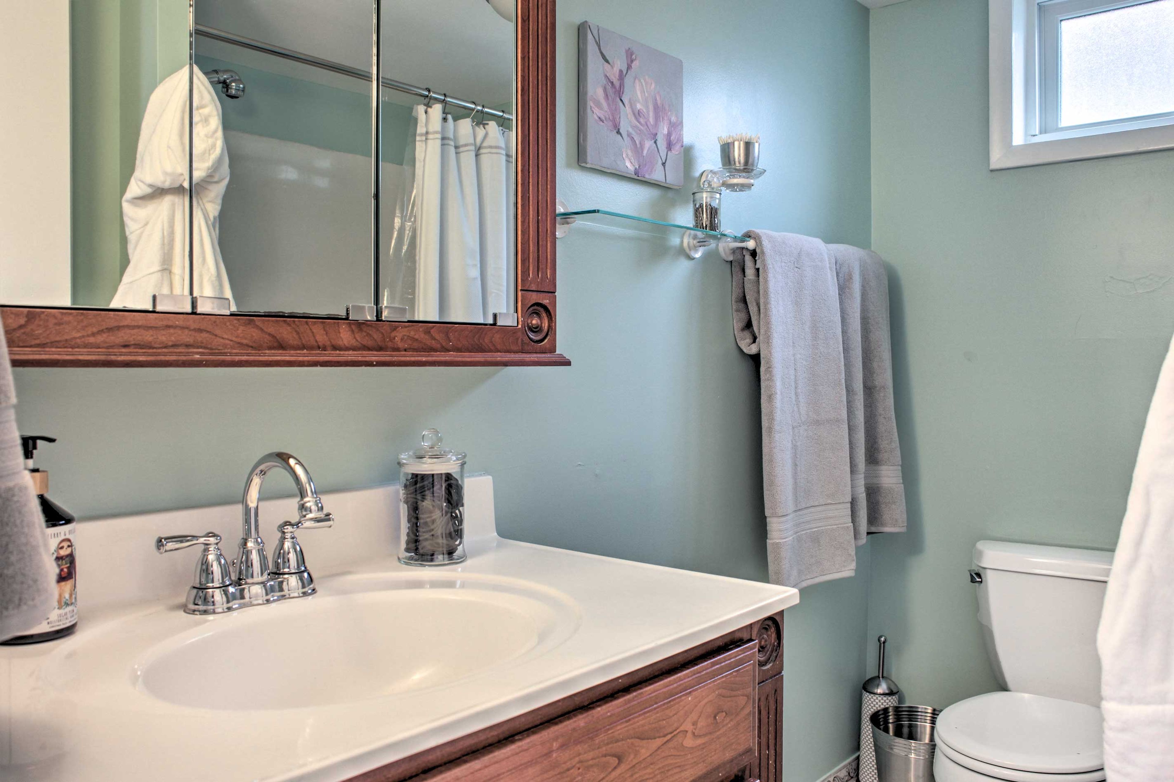 Wash up in the bathroom.