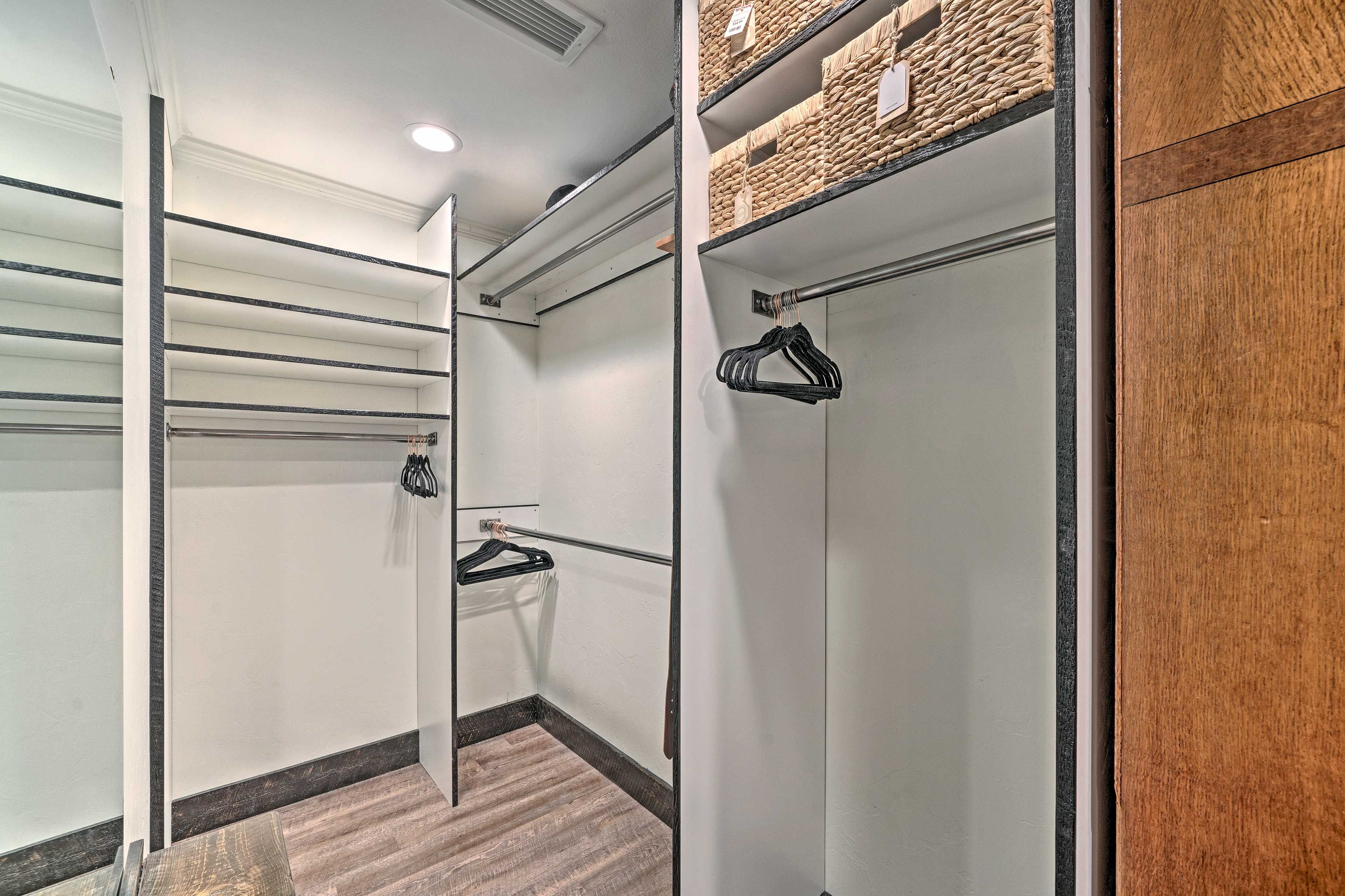 Use the walk-in closet to store your luggage during your stay.