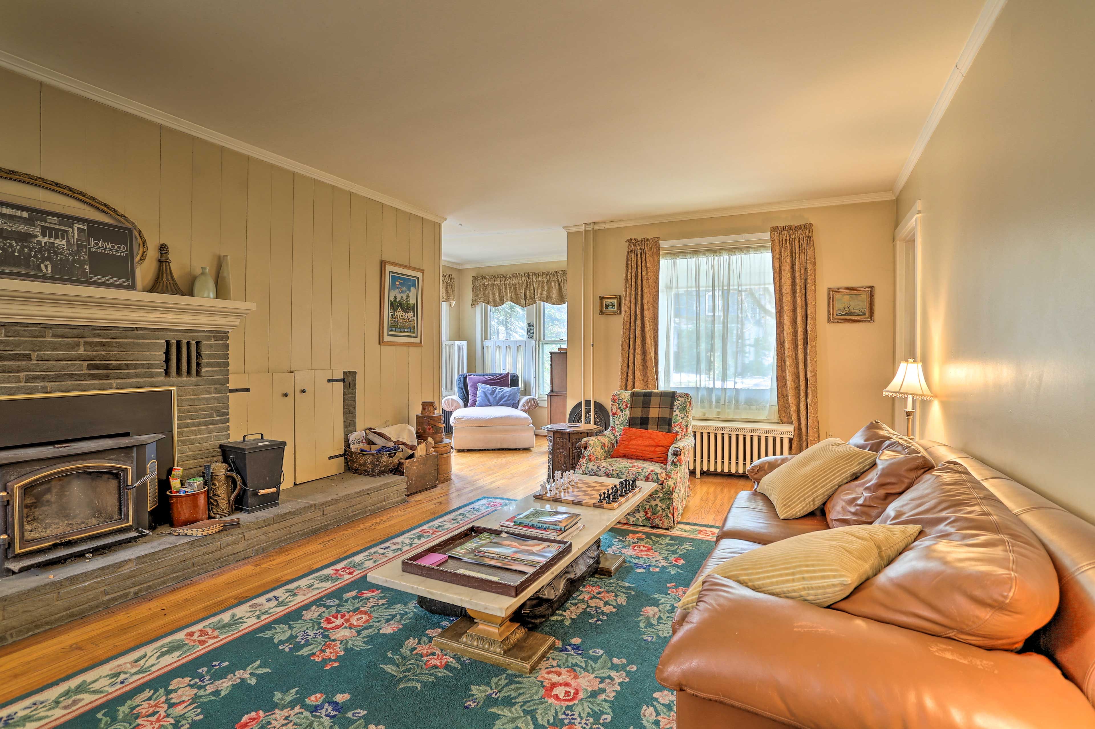 Gather round the wood-burning stove in the family room for a game of chess.
