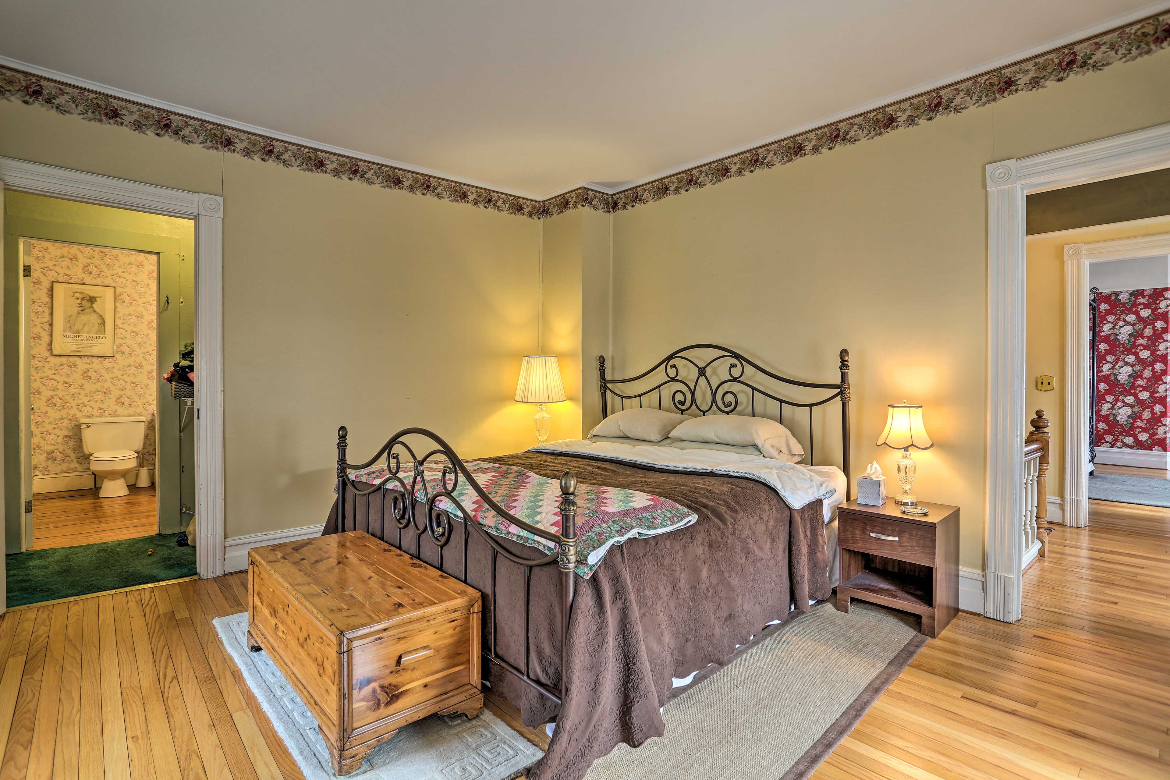 Don't worry about rolling onto your partner in the California king-sized bed!