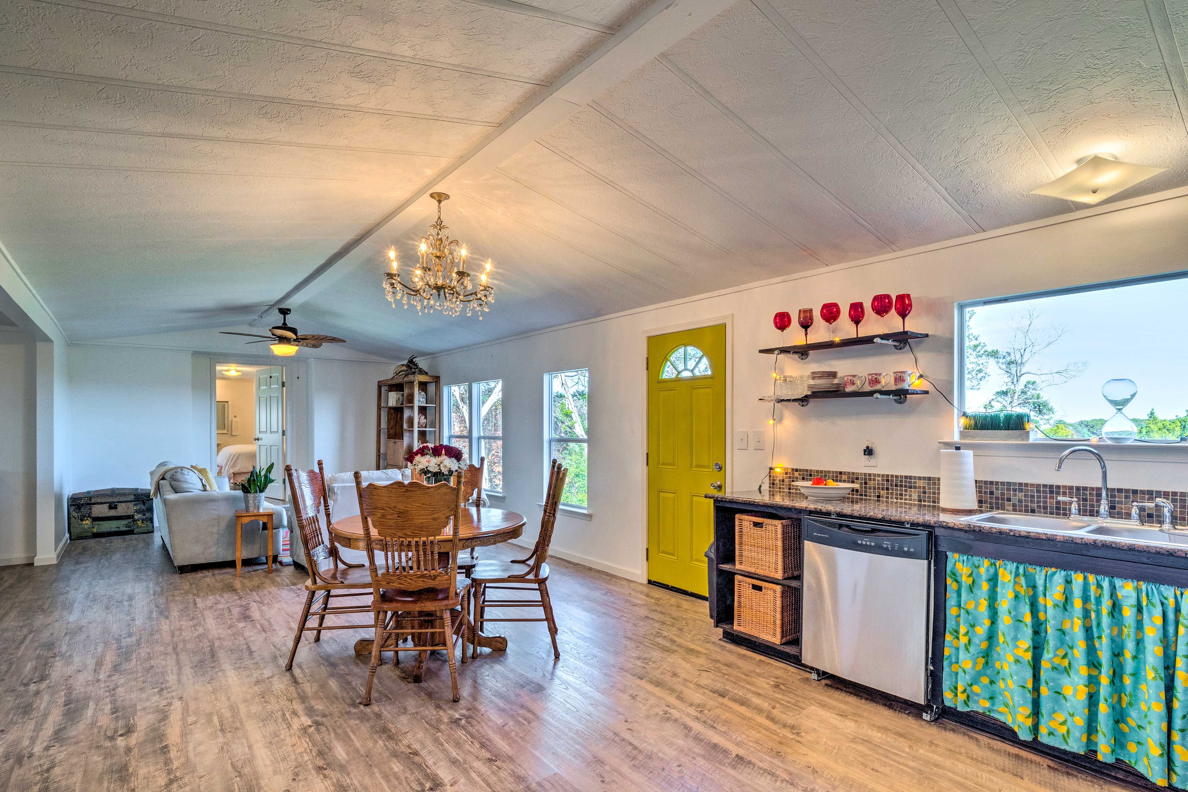 There's additional seating near the kitchen.