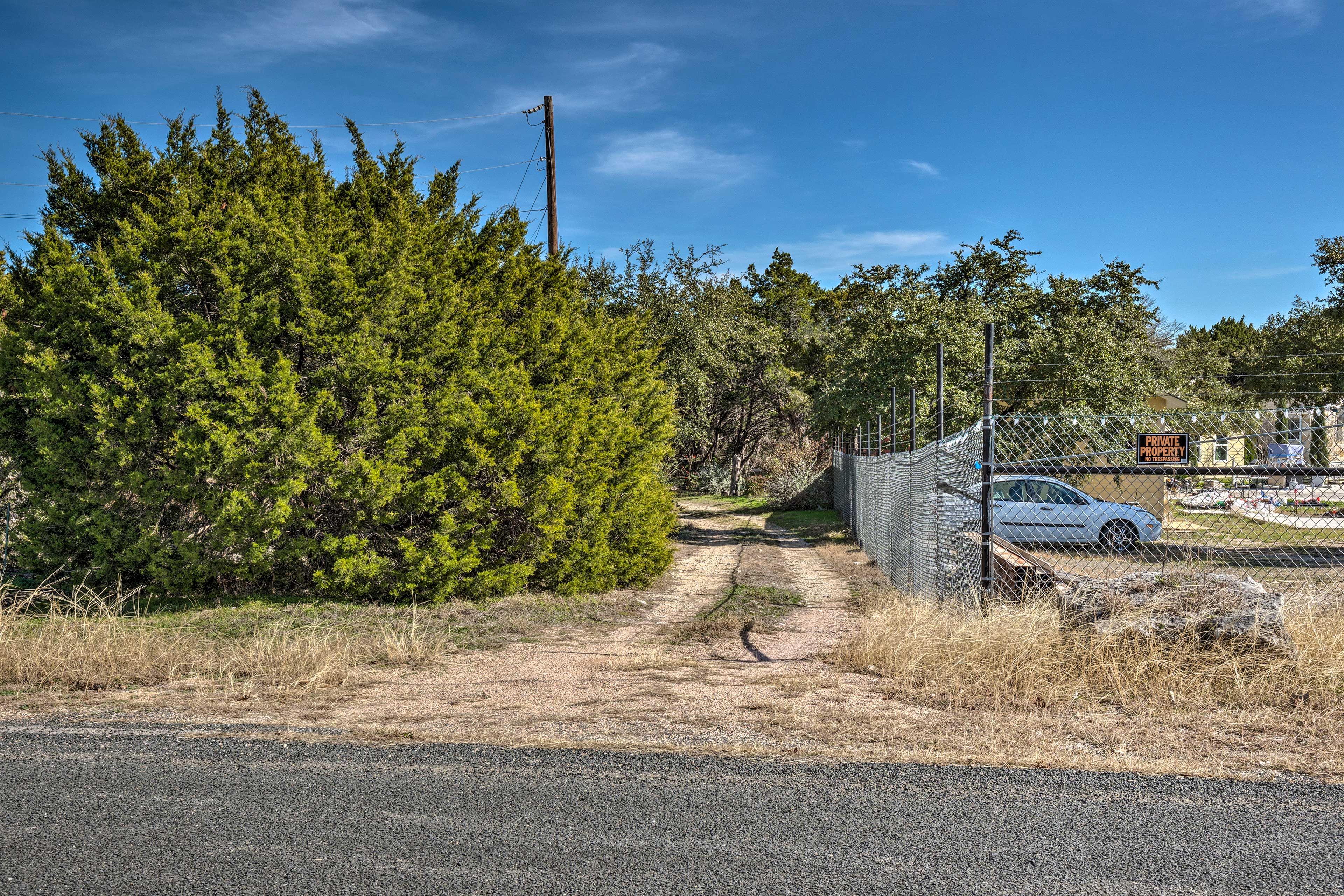 Your secluded hideaway is just down this gravel road.