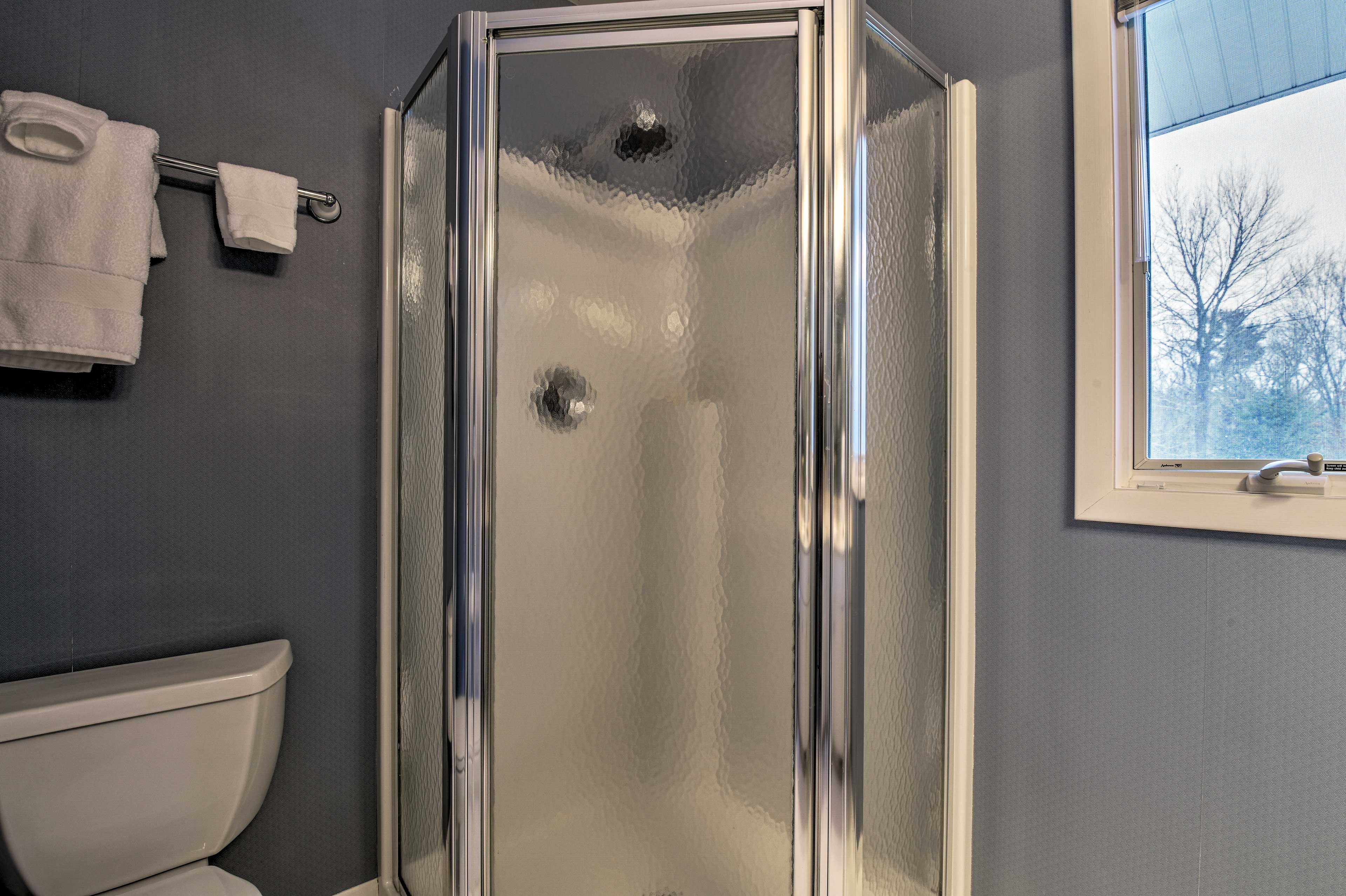 Wash off the lake water in this walk-in shower.