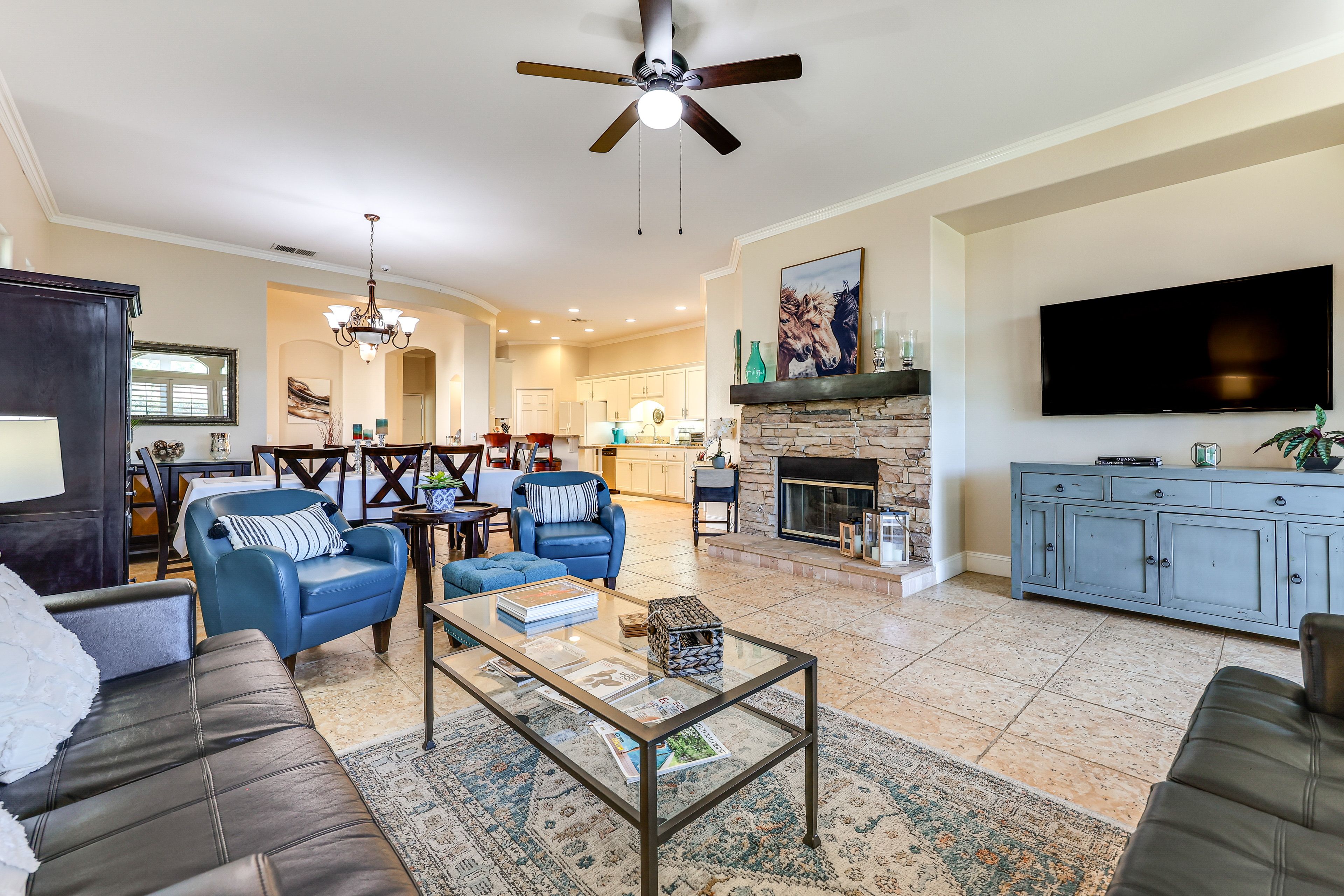 Living Room | Smart TV | Fireplace | Single-Story Home