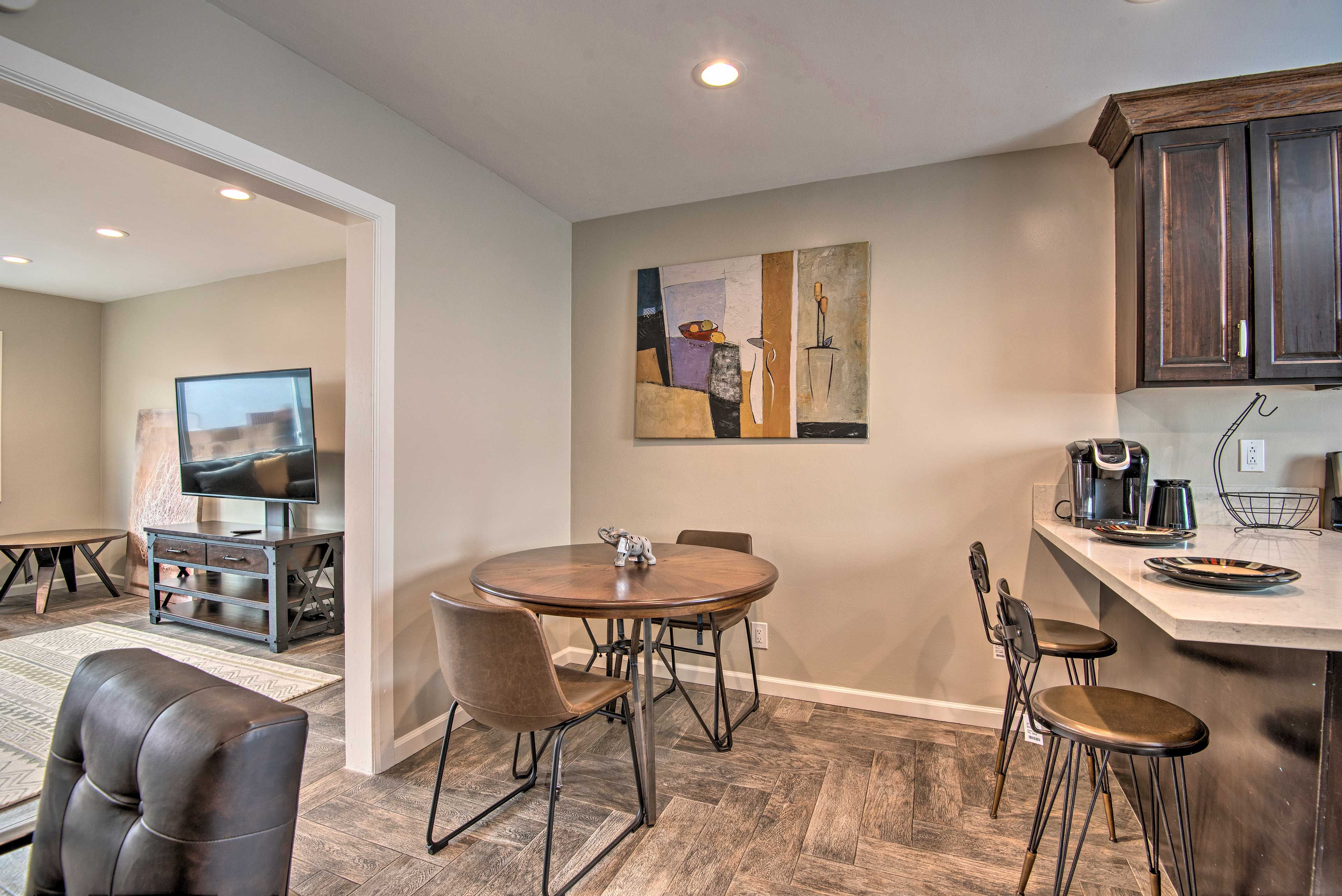 This breakfast nook is great for morning coffee before leaving the apartment.