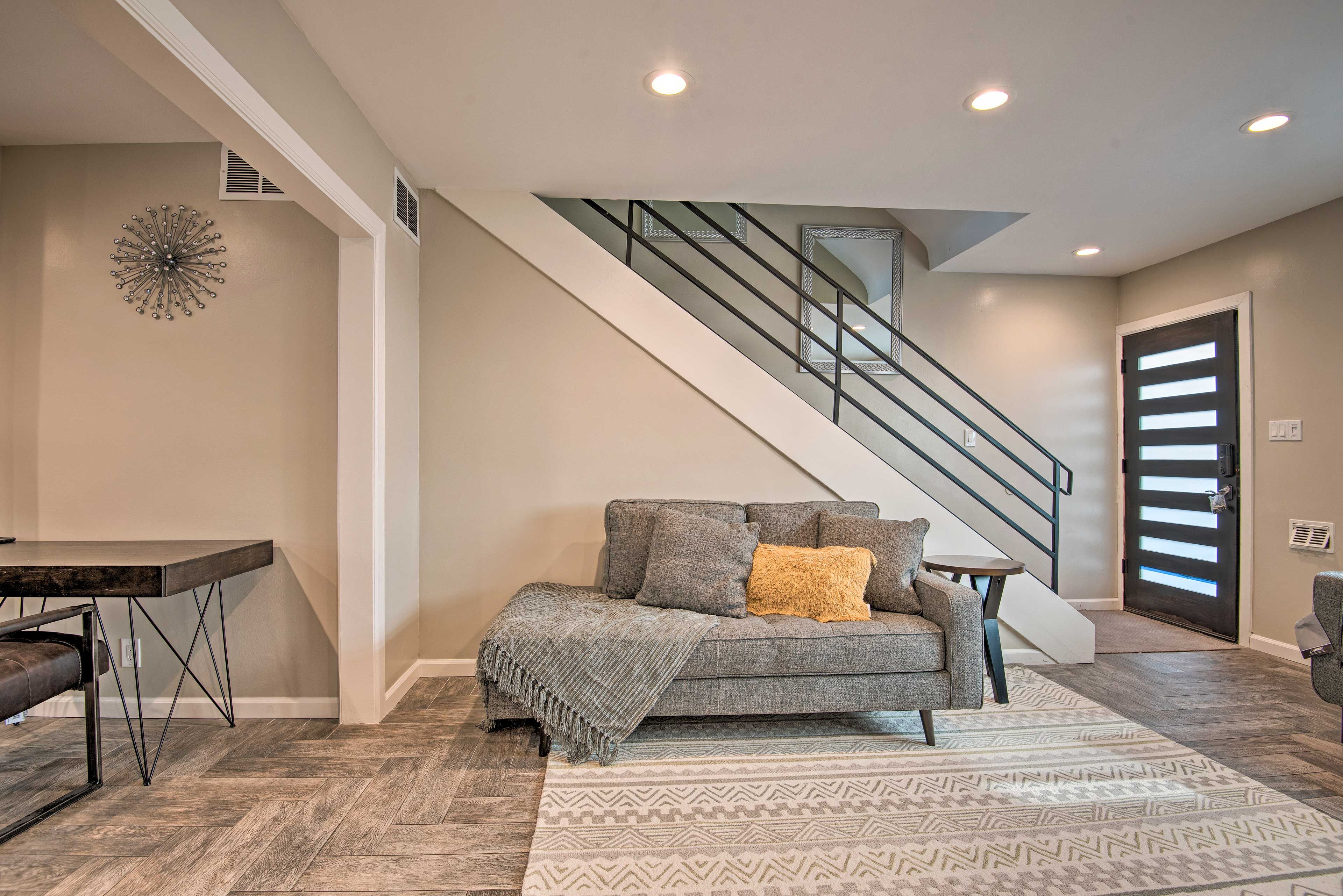 R and R is abundant at this vacation rental from cozy couches to nearby beaches.
