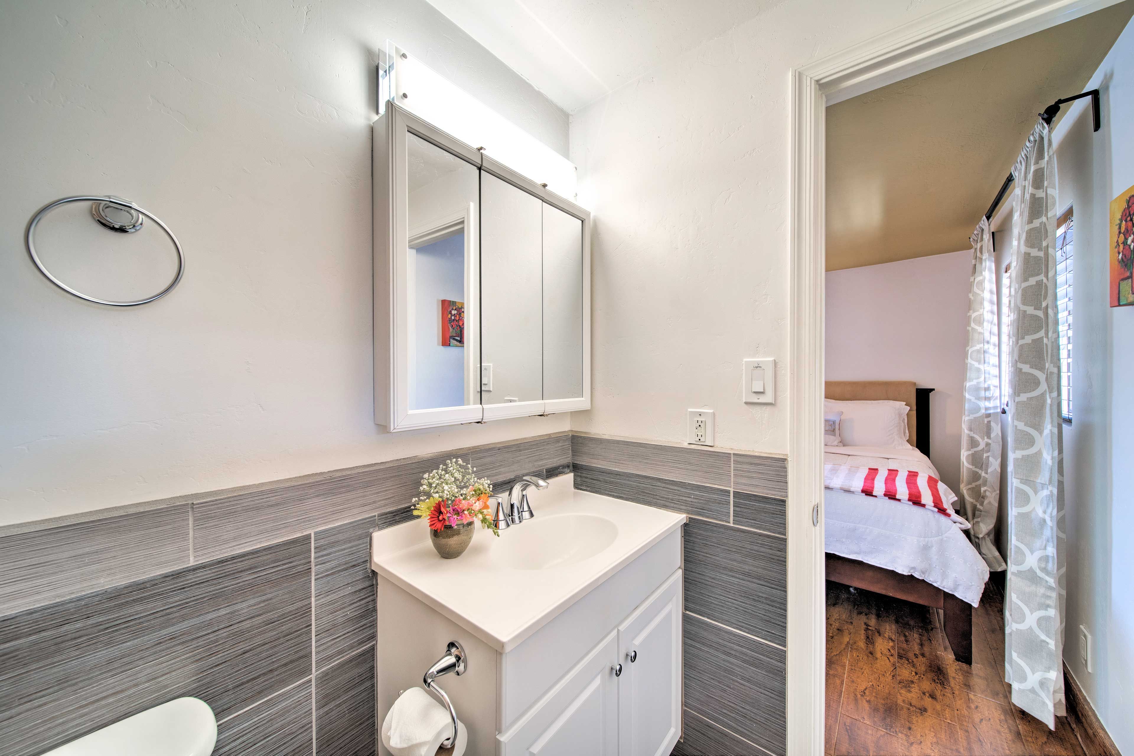 Freshen up in the en-suite bathroom.