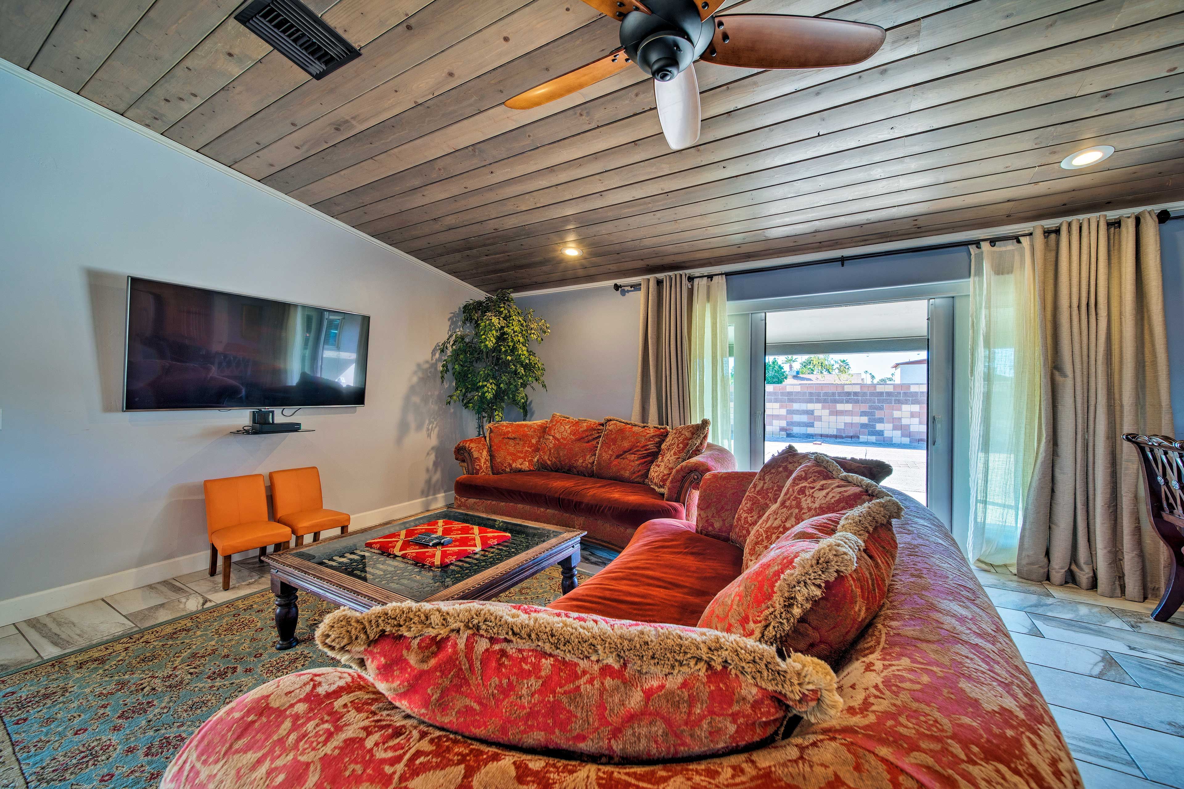 Movie nights await in the living room on the flat-screen Smart TV.
