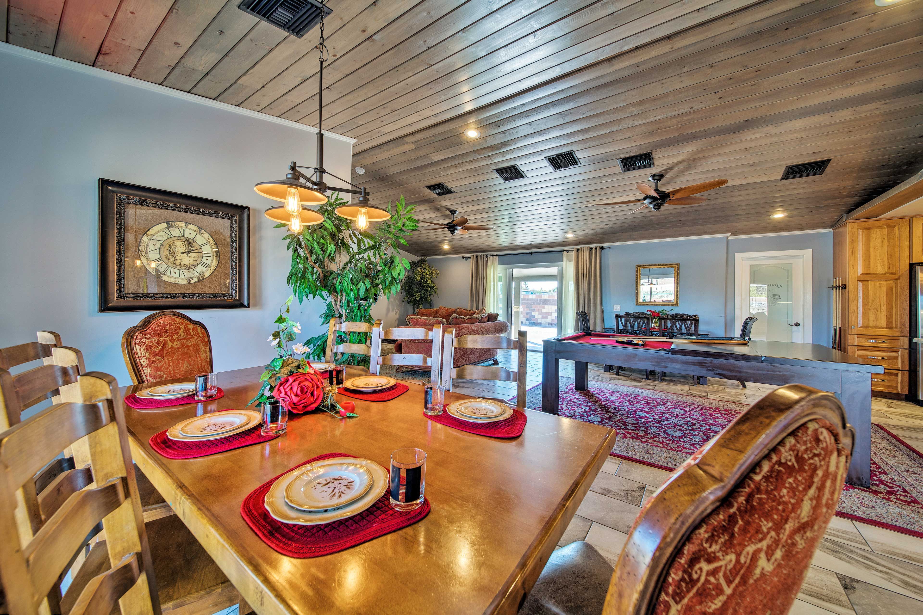 Savor meals at the table for 8.