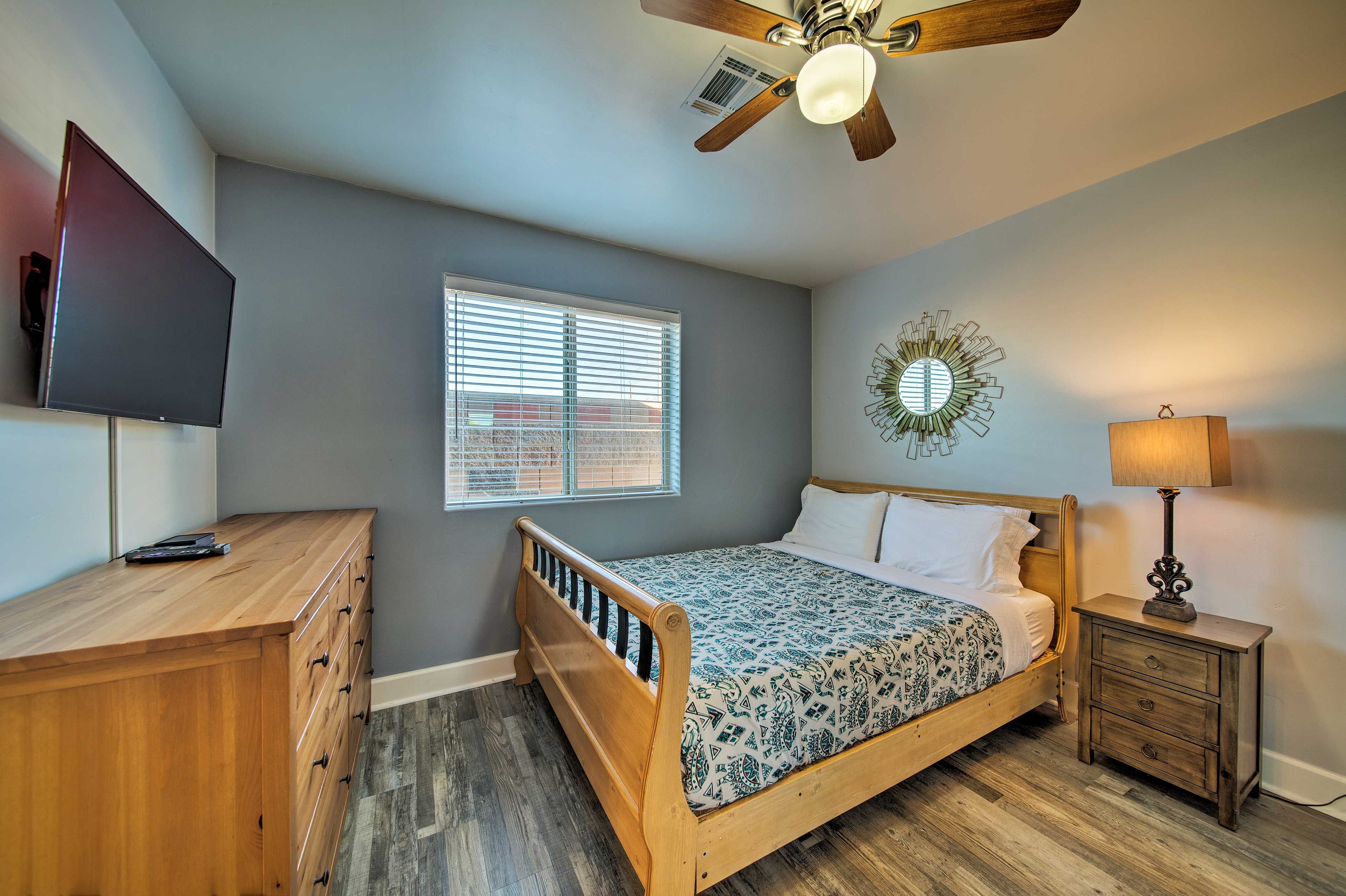 Unwind with a movie before bed on the flat-screen Smart TV.