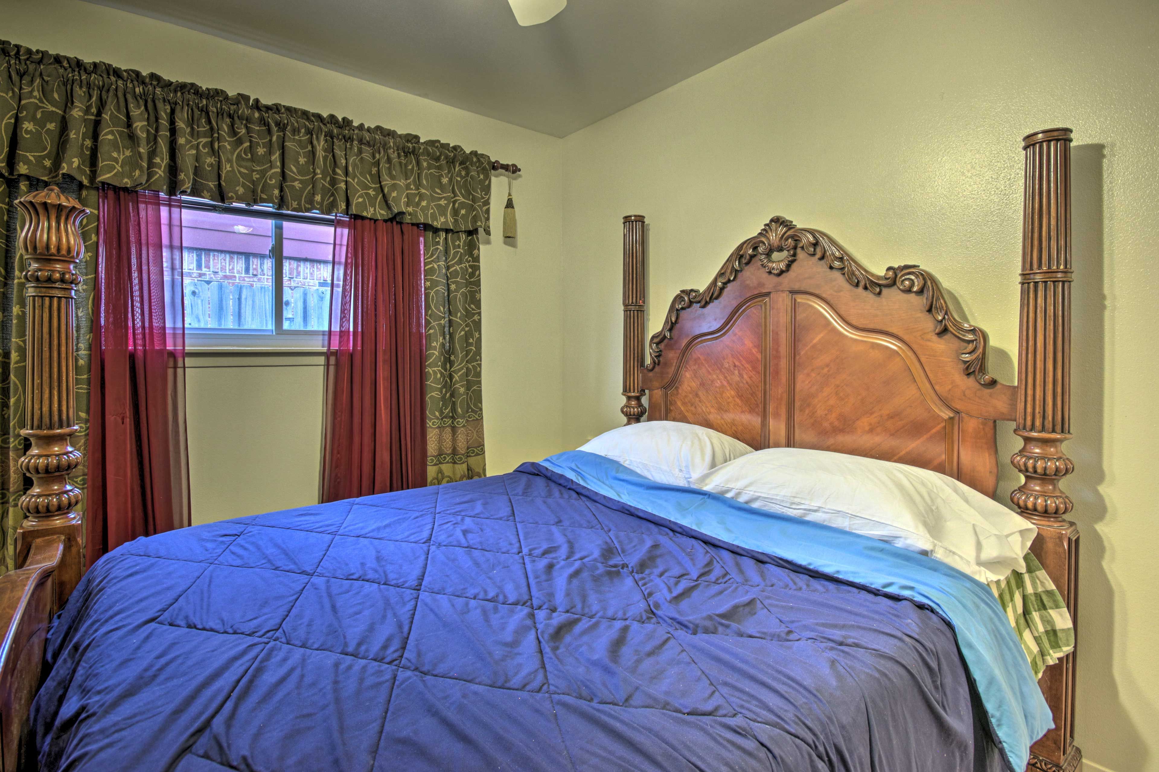 Enjoy the sturdy, four-poster bed-frame when you jump into bed at night!