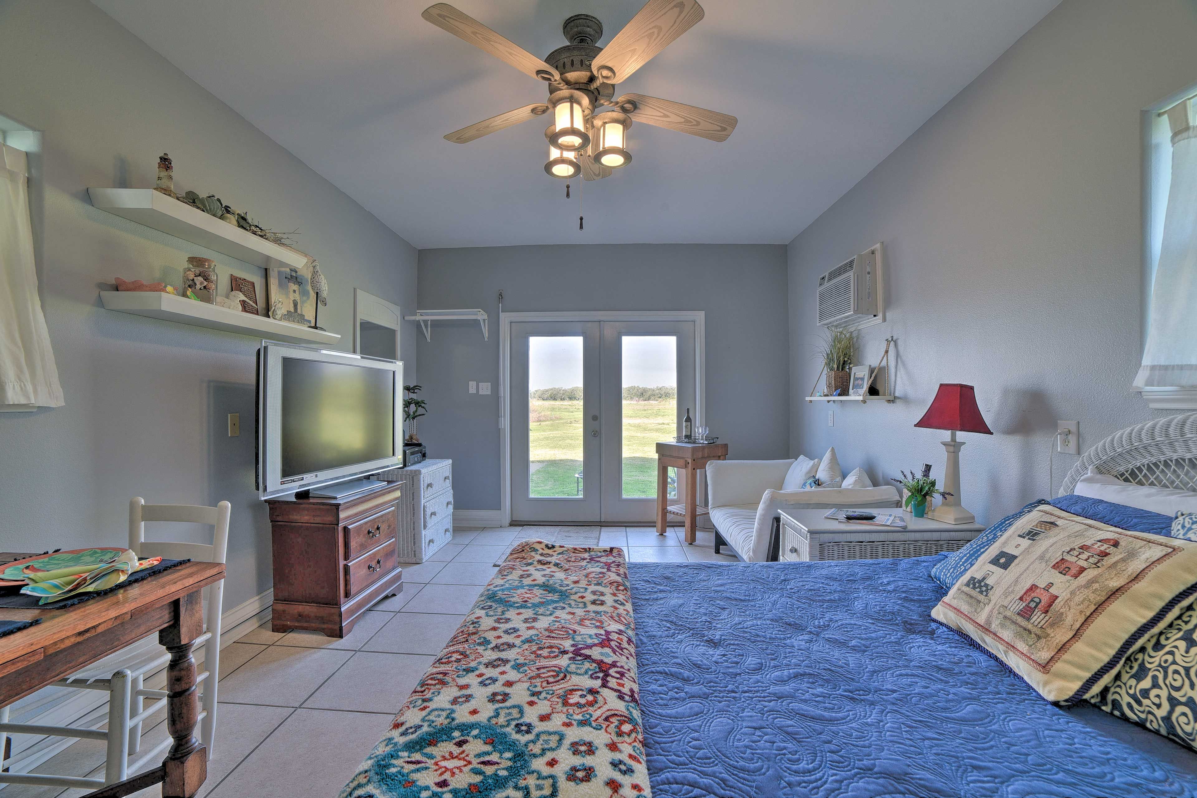 Plenty of light streams in through the patio doors.