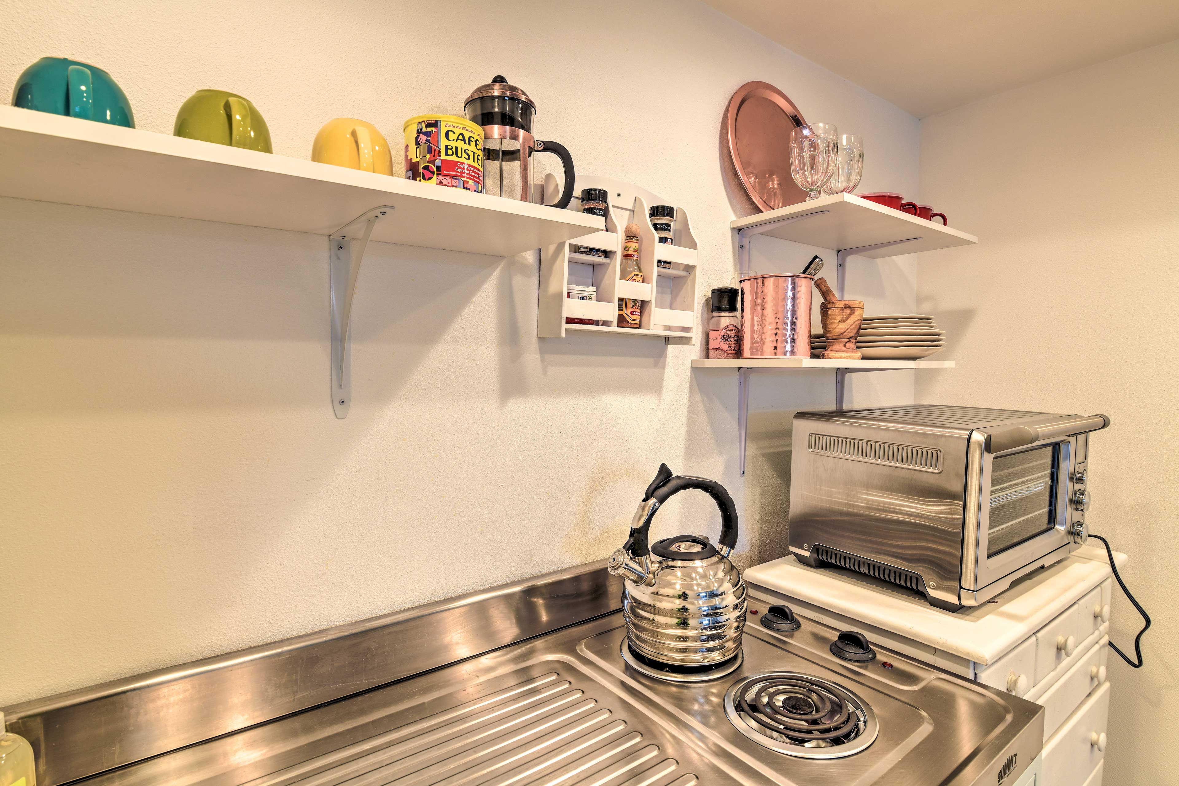 Start the day with French press coffee or a cup of tea.