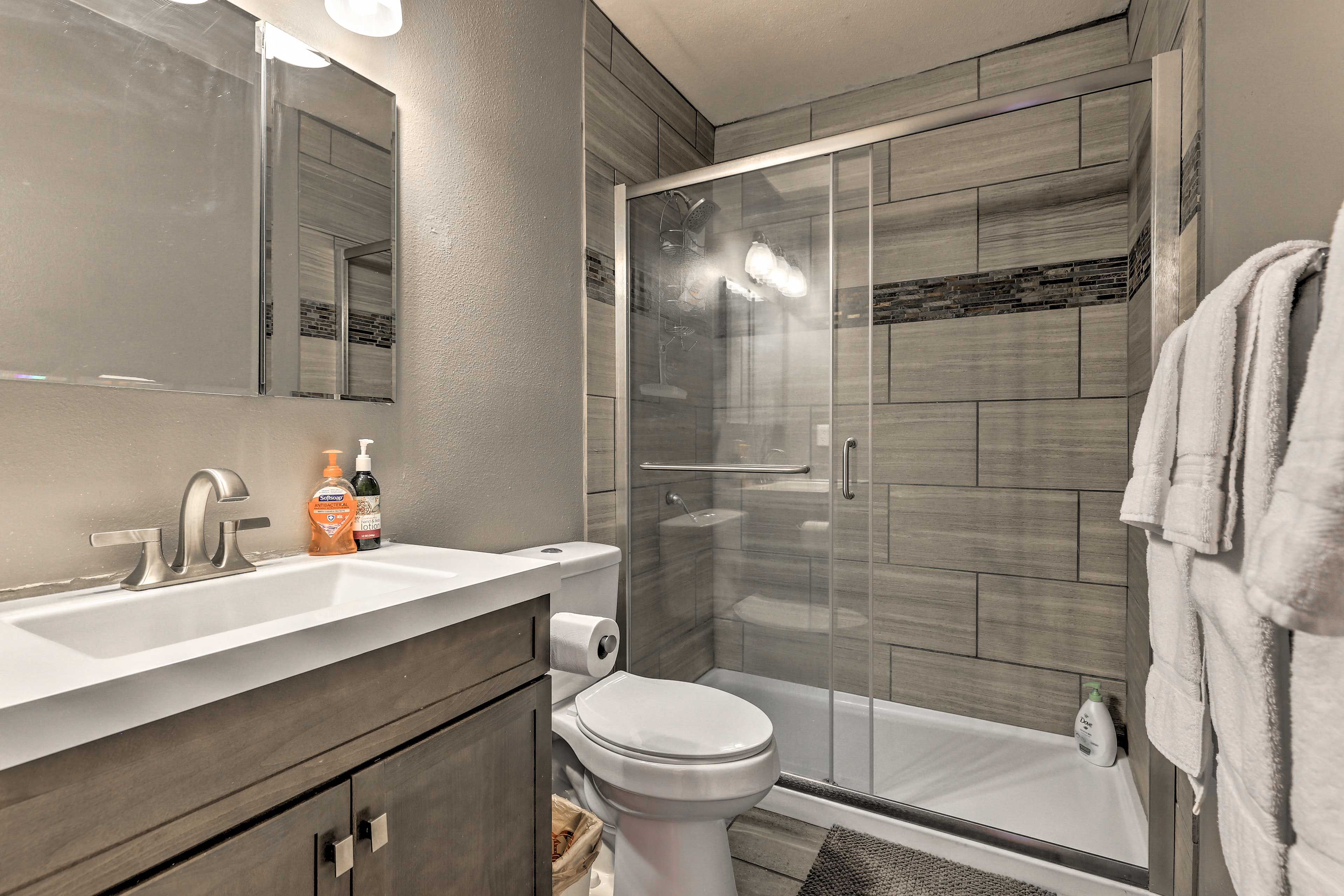 Freshen up in the full bathroom.