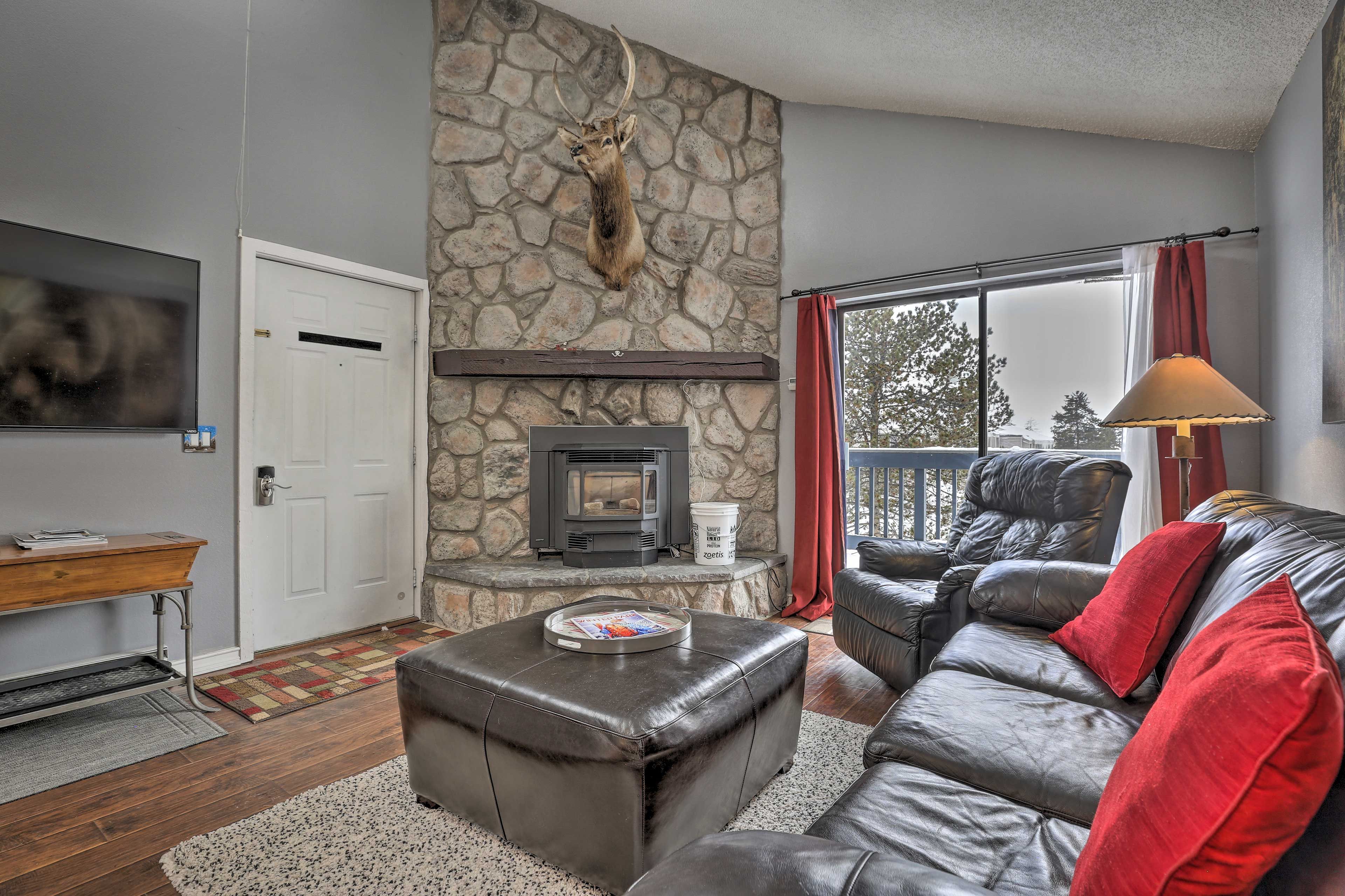 Get cozy by the fireplace.