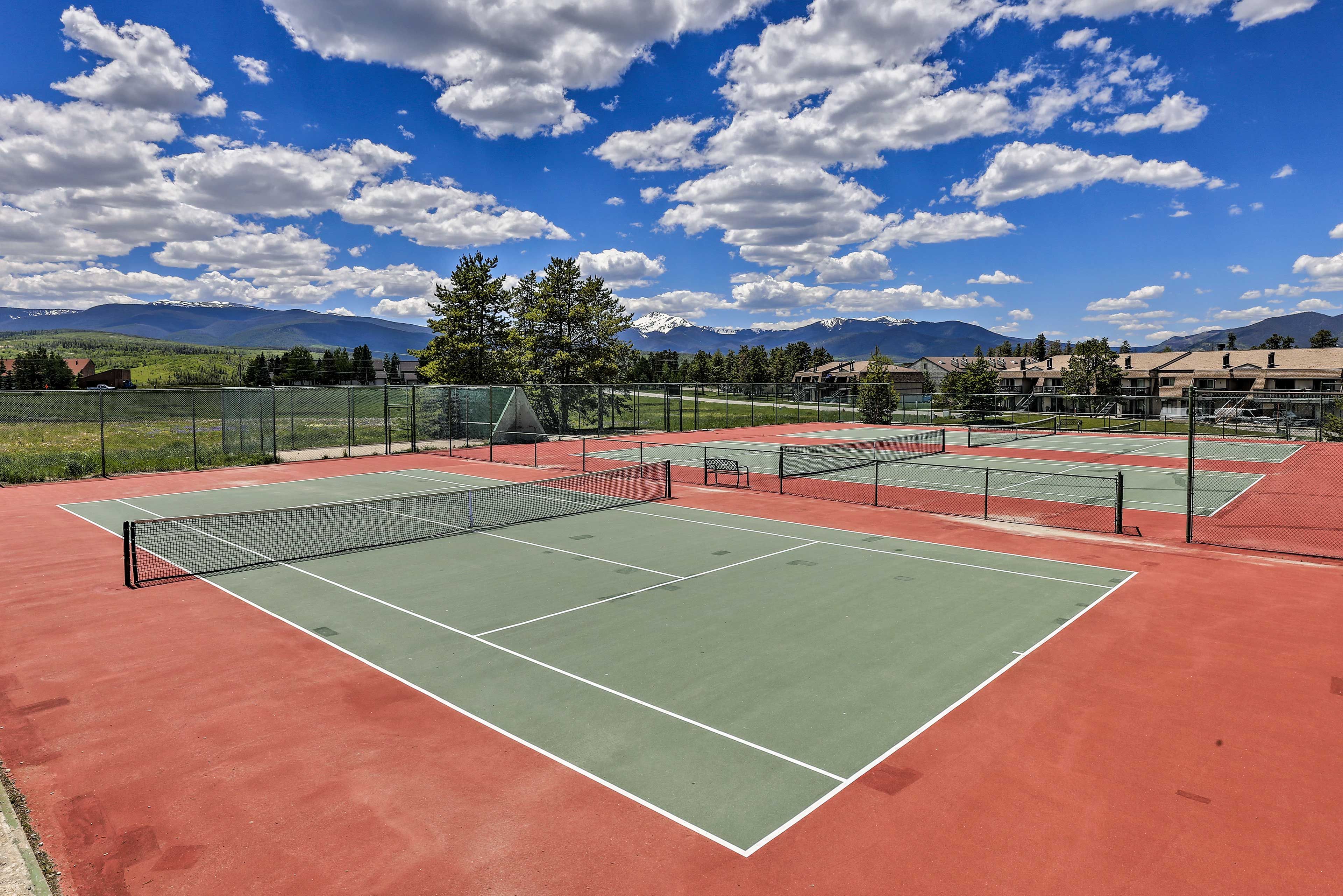 Challenge your friend to a tennis match.