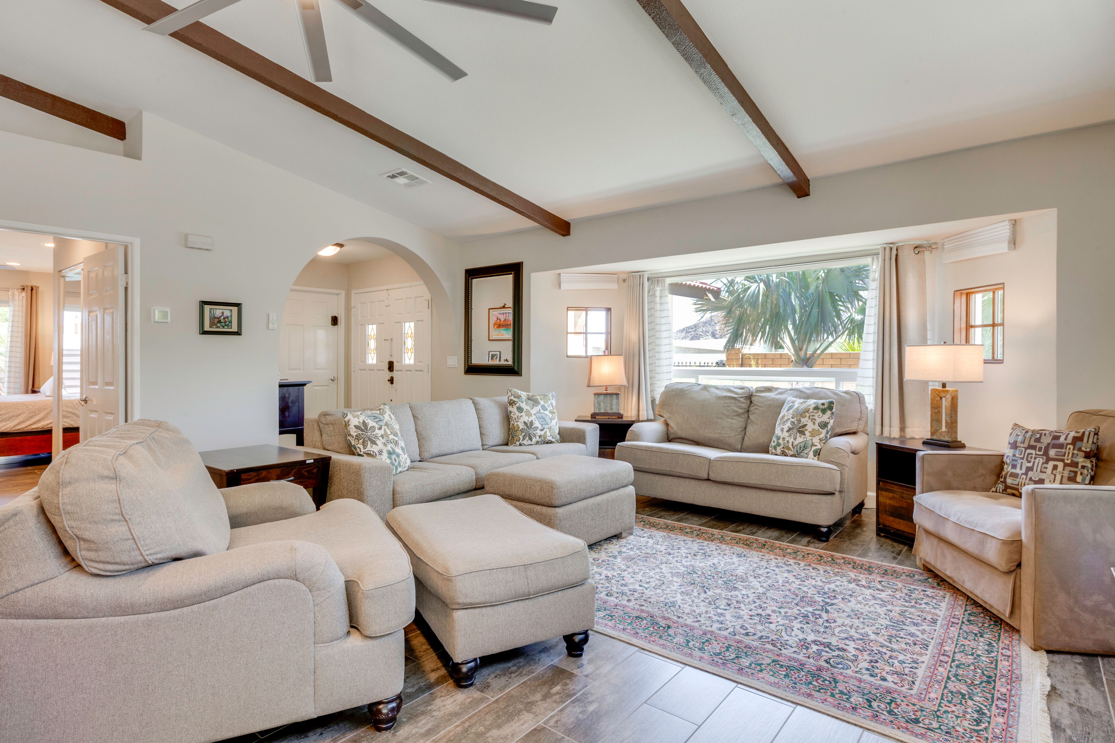 Living Room | 65-Inch TV | 2 Klipsch (The Sixes) Bluetooth Speakers | Central AC
