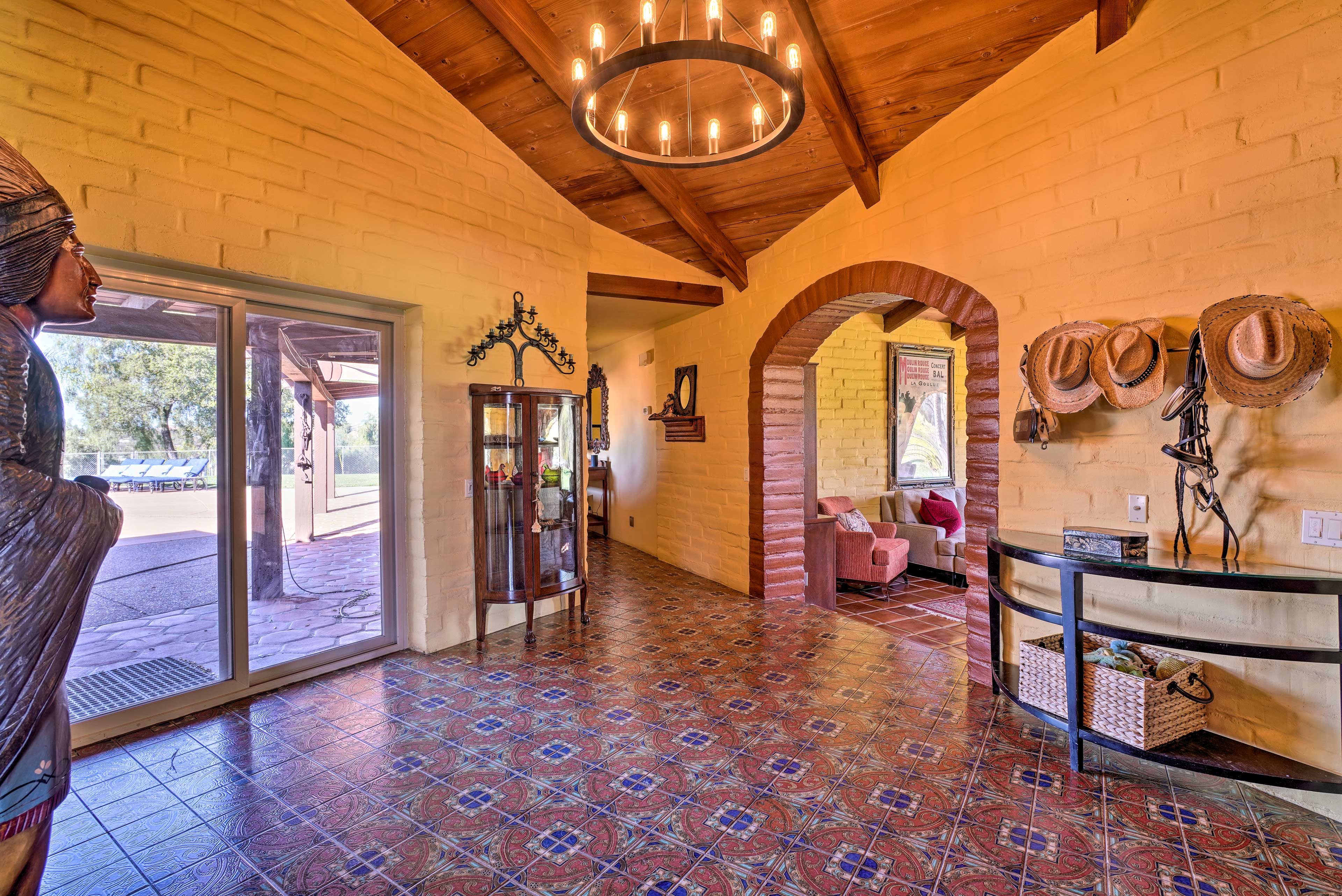 Lofted ceilings and authentic wooden furnishings create an inviting interior.