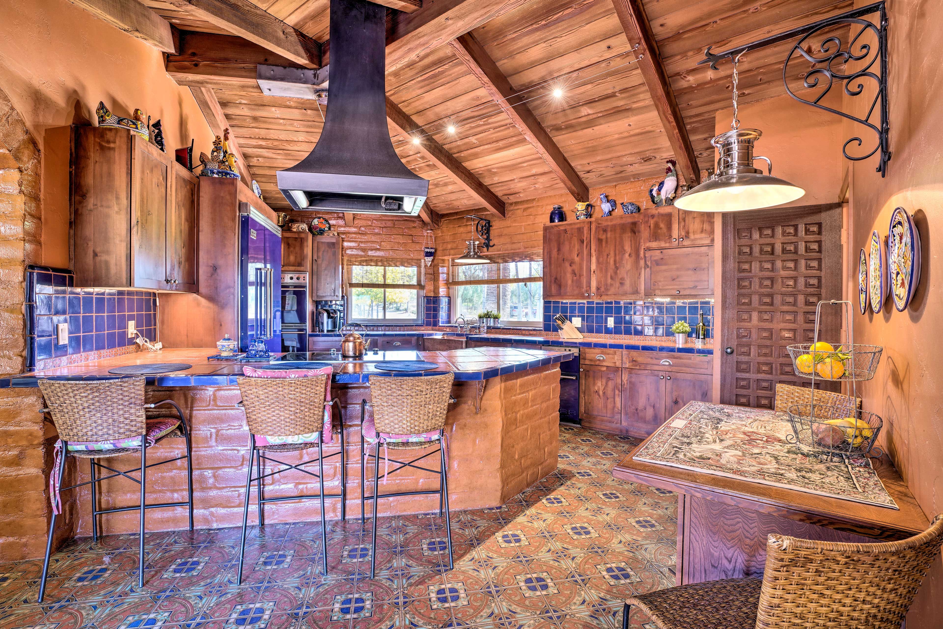 Cerulean blue accents tie the whole room together.