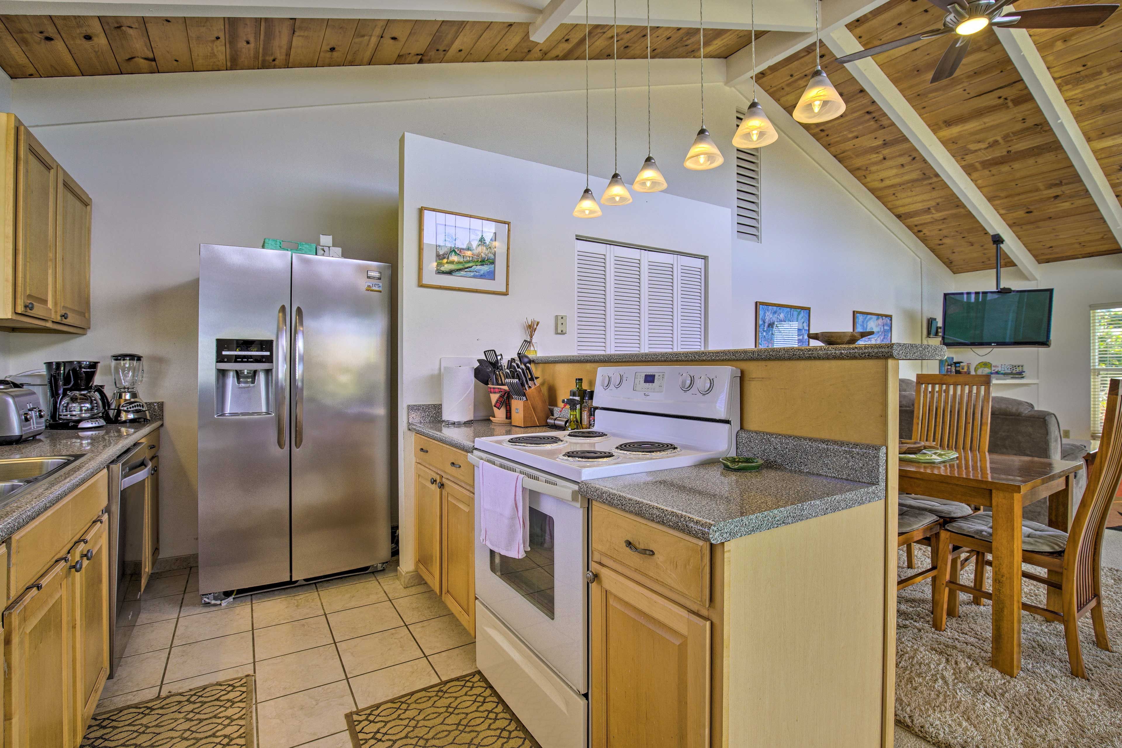 There's ample counter space for meal prep.