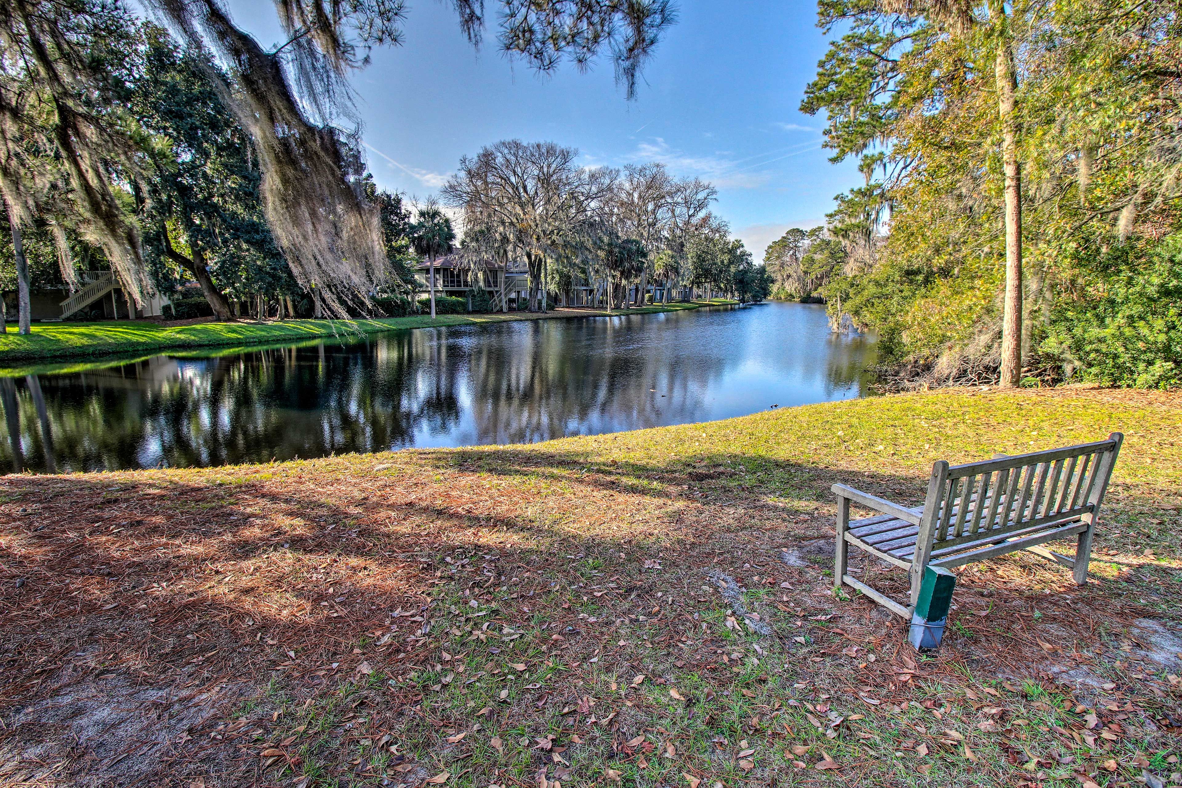 This 3-bed, 2-bath home is just steps from Shipyard Golf Club.