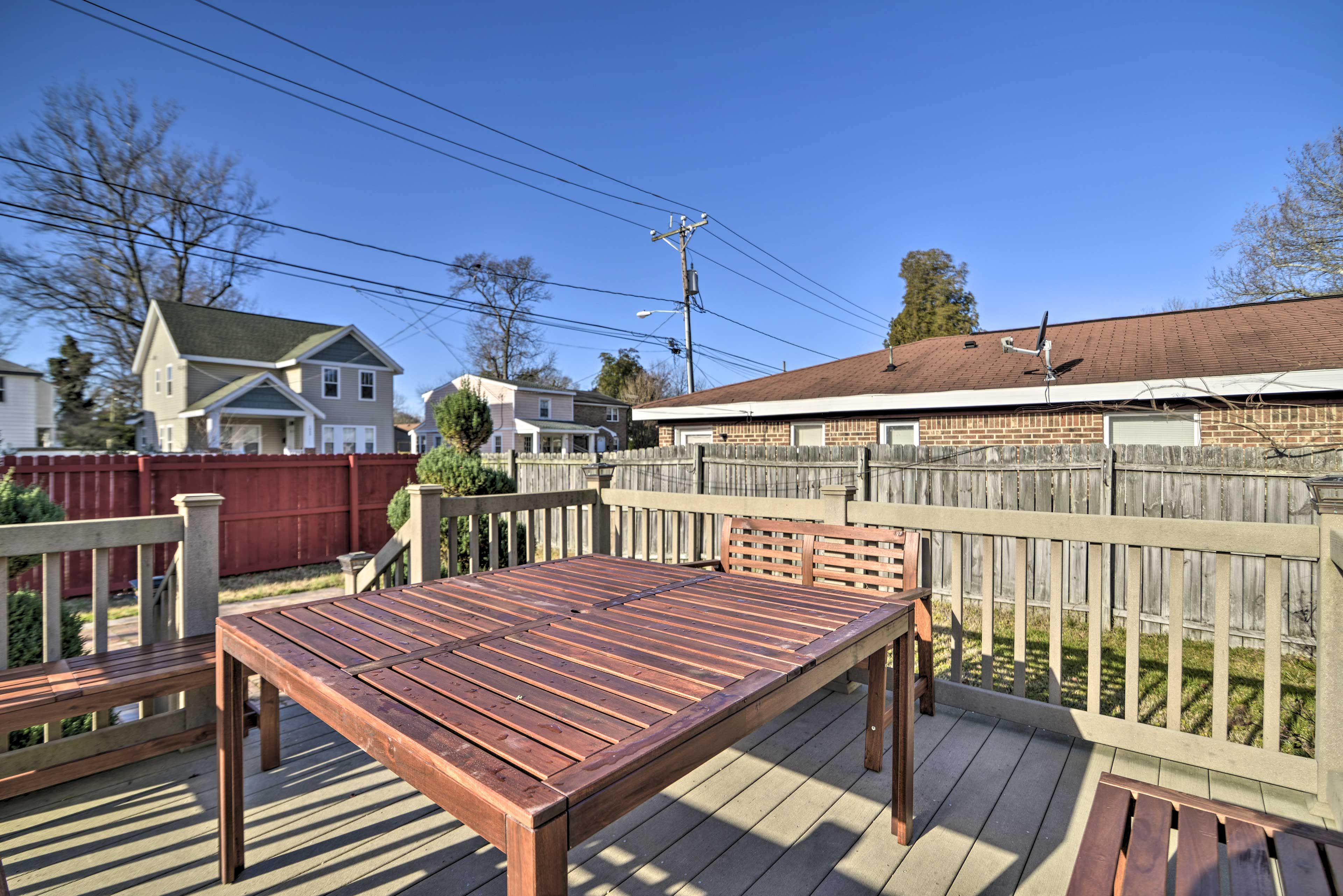 An outdoor dining area is perfect for enjoying meals in the fresh air.